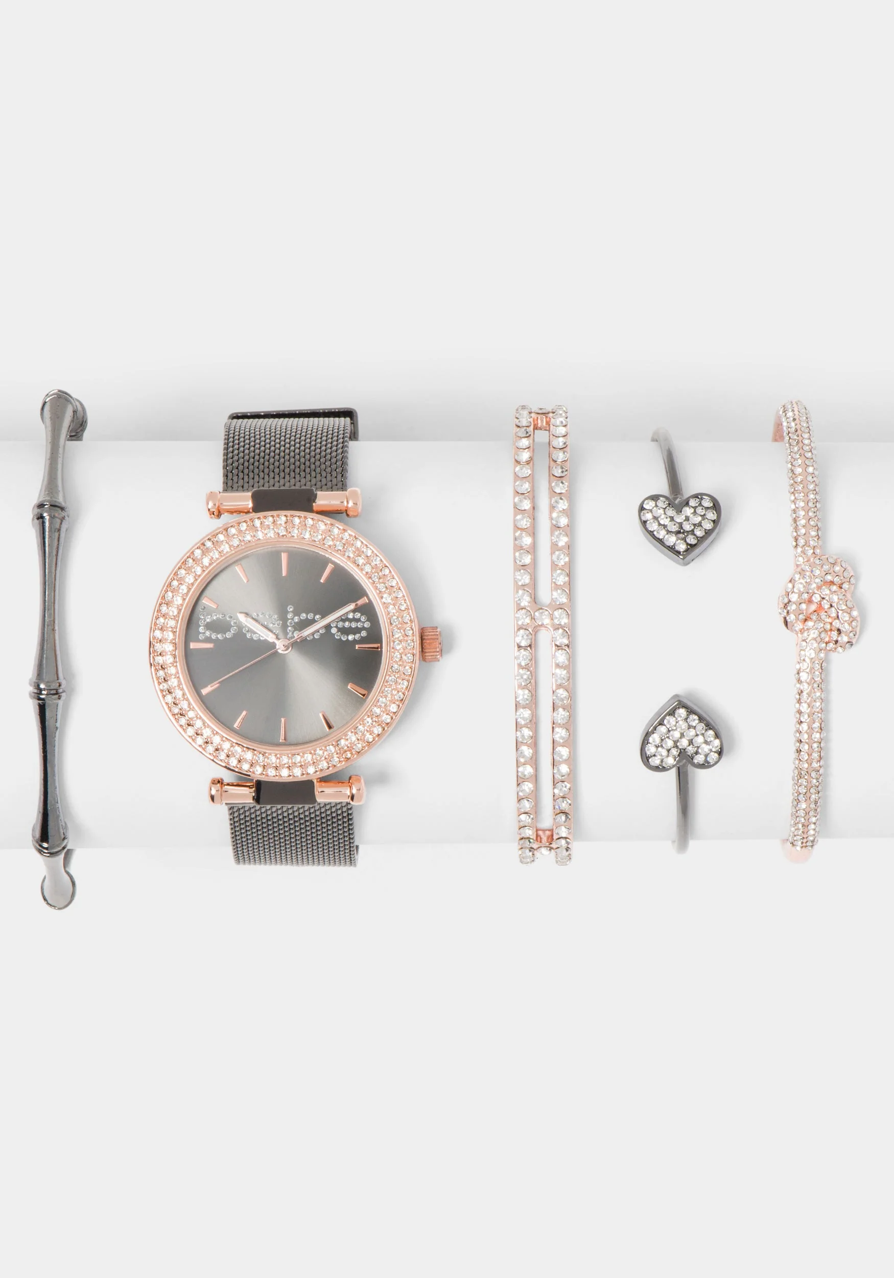 Black & Rose Gold Crystal Logo Watch Set - Image 2