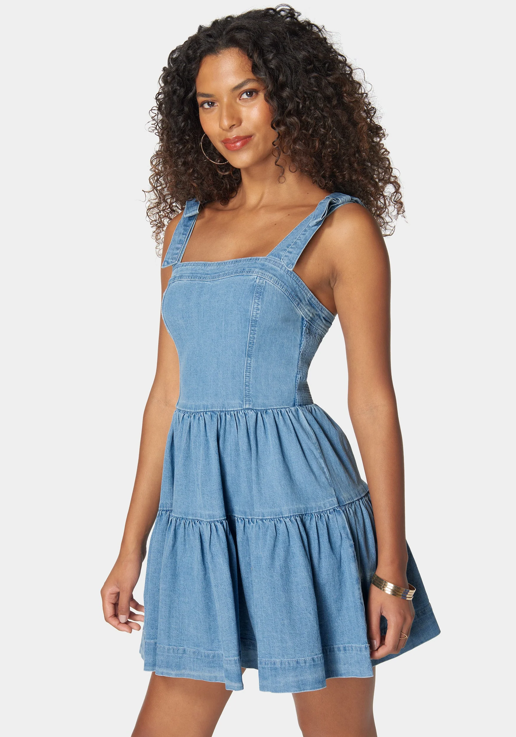 Bow Detail Fit And Flare Denim Dress - Image 2