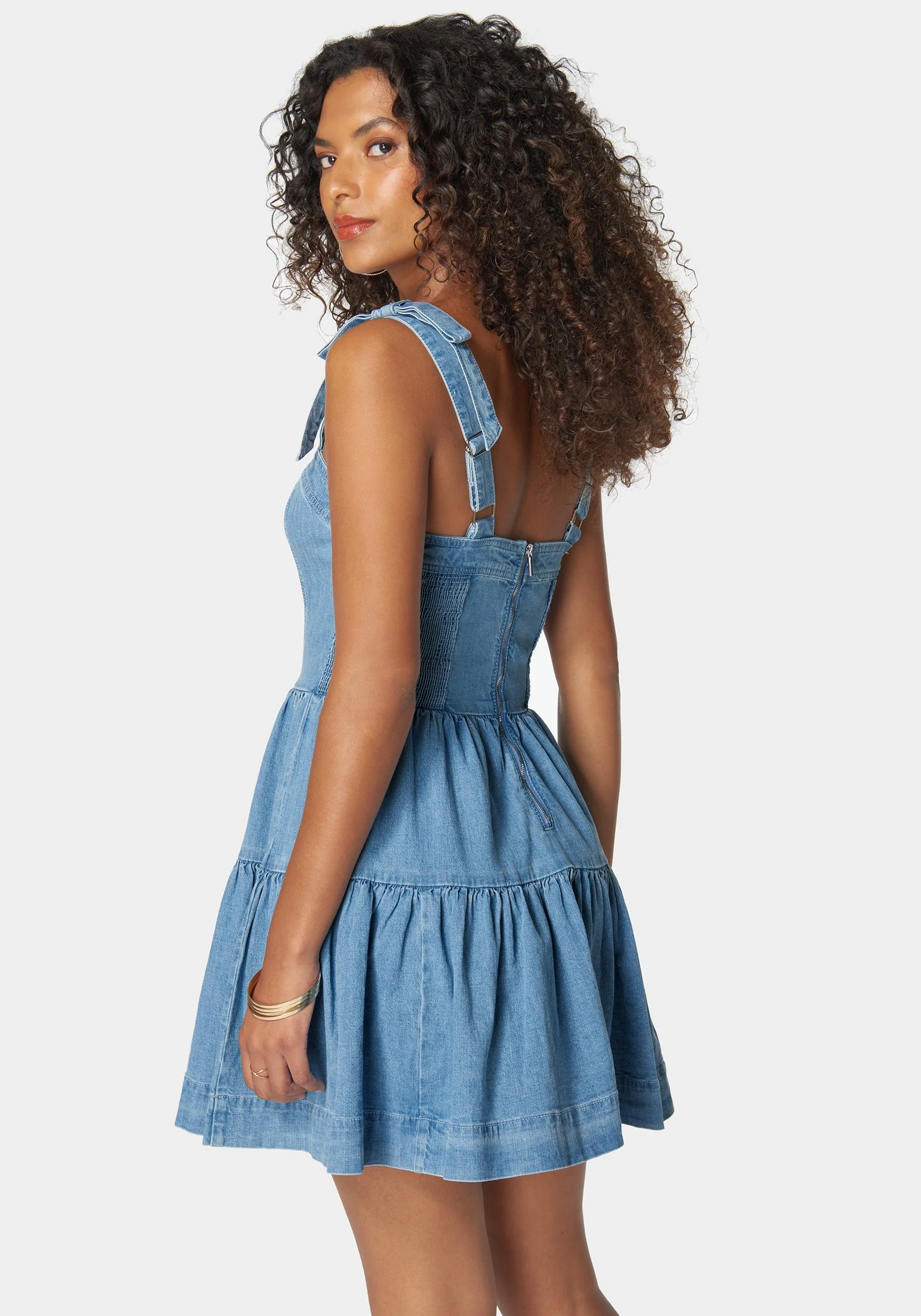 Bow Detail Fit And Flare Denim Dress - Image 3