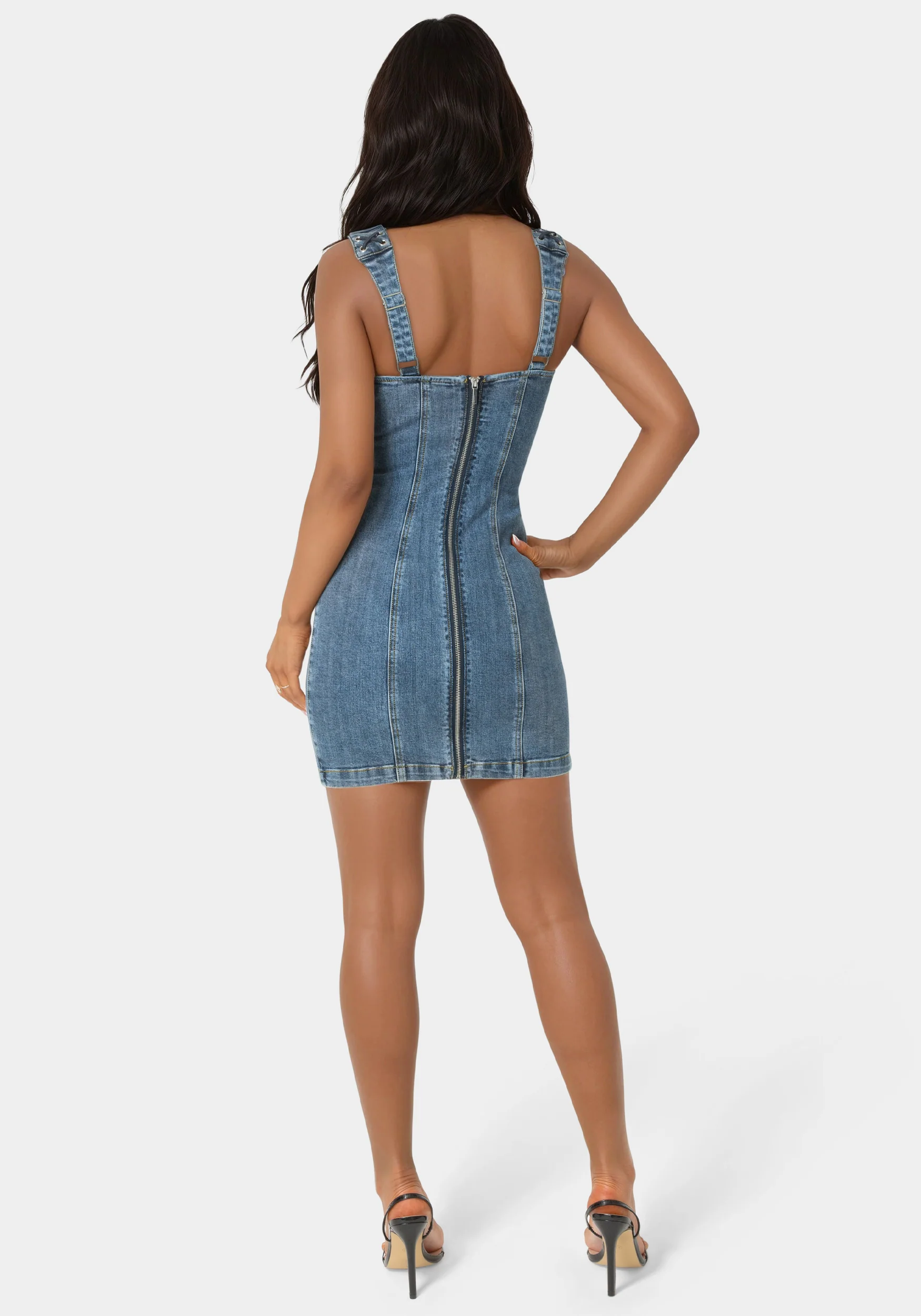 Bow Fitted Eyelet Denim Dress - Image 3