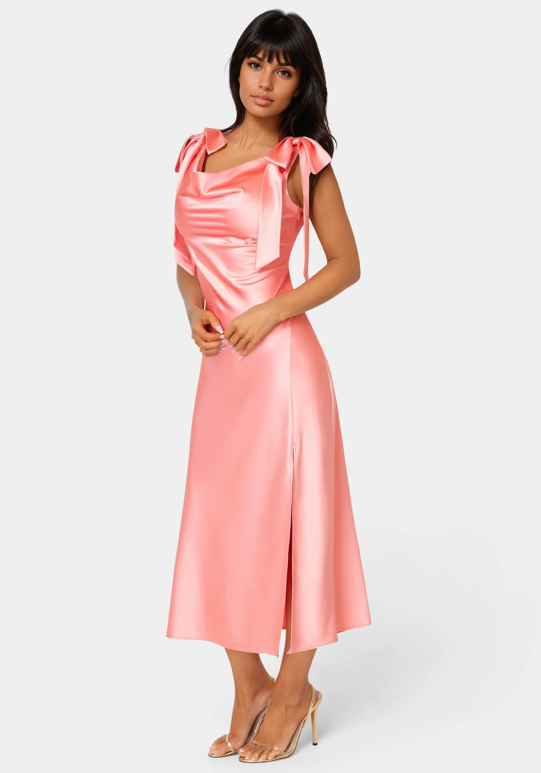 Bow Strap Satin Midi Dress - Image 2
