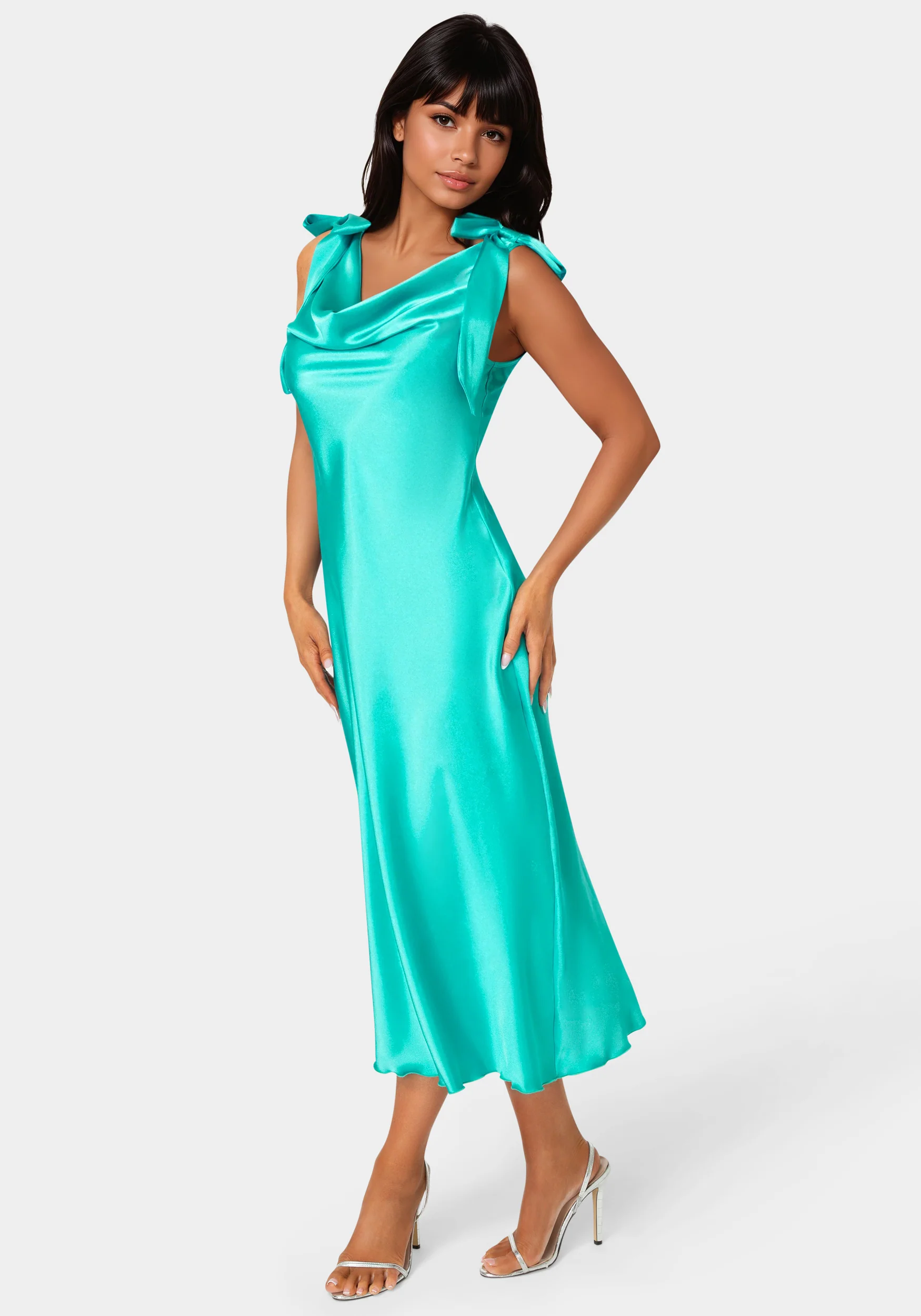 Bow Strap Satin Midi Dress - Image 2