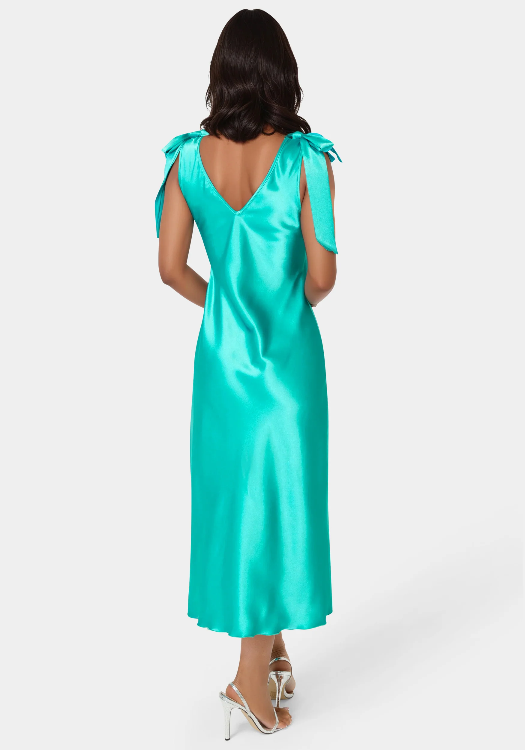 Bow Strap Satin Midi Dress - Image 3