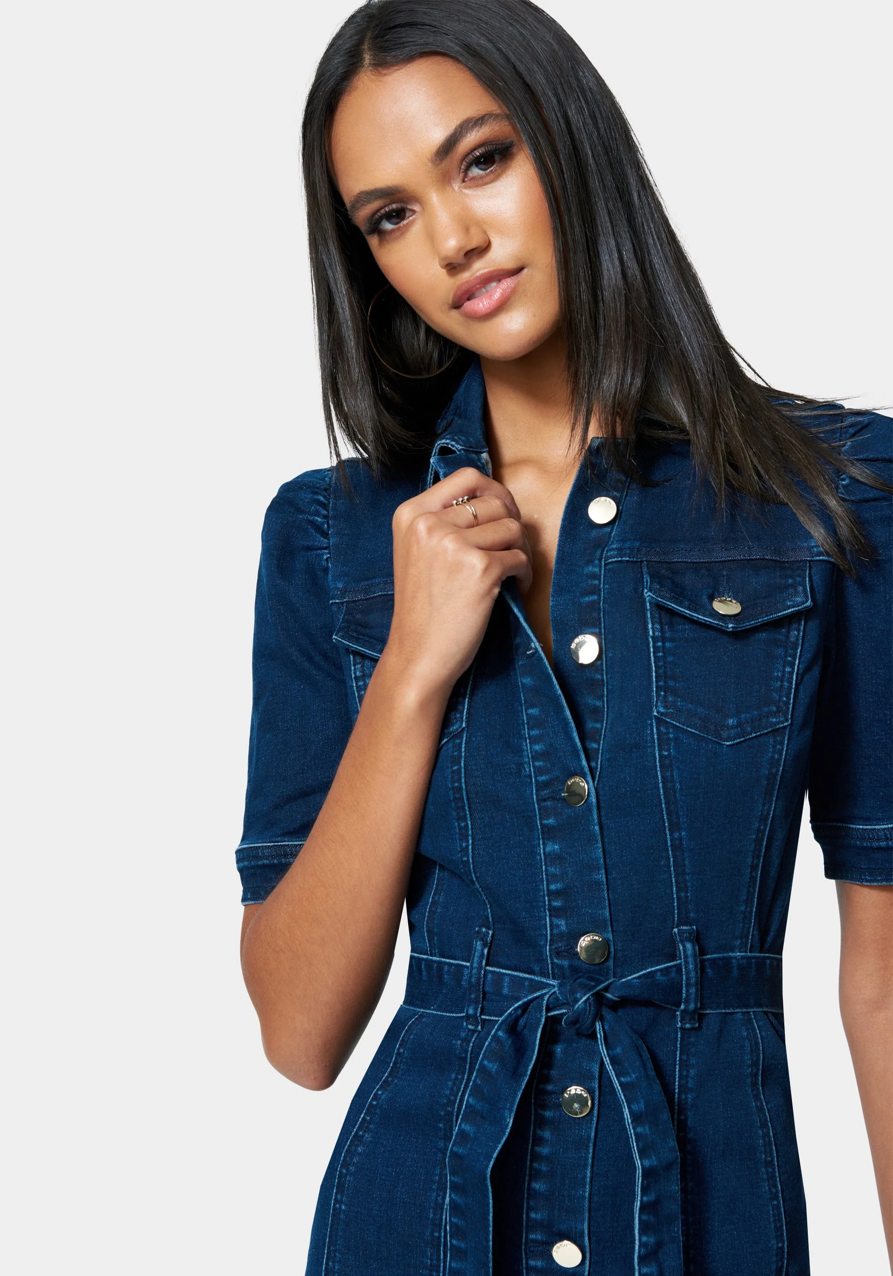 Button Detail Denim Dress - Image 4