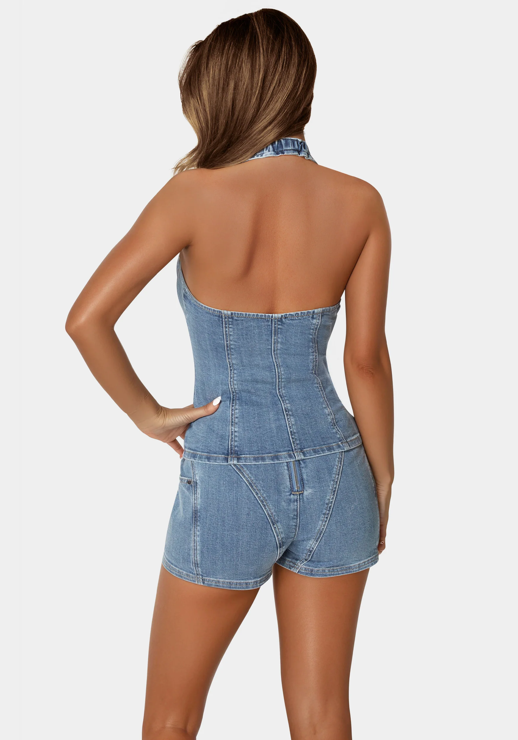 Button Down Halter Denim Top - Image 3