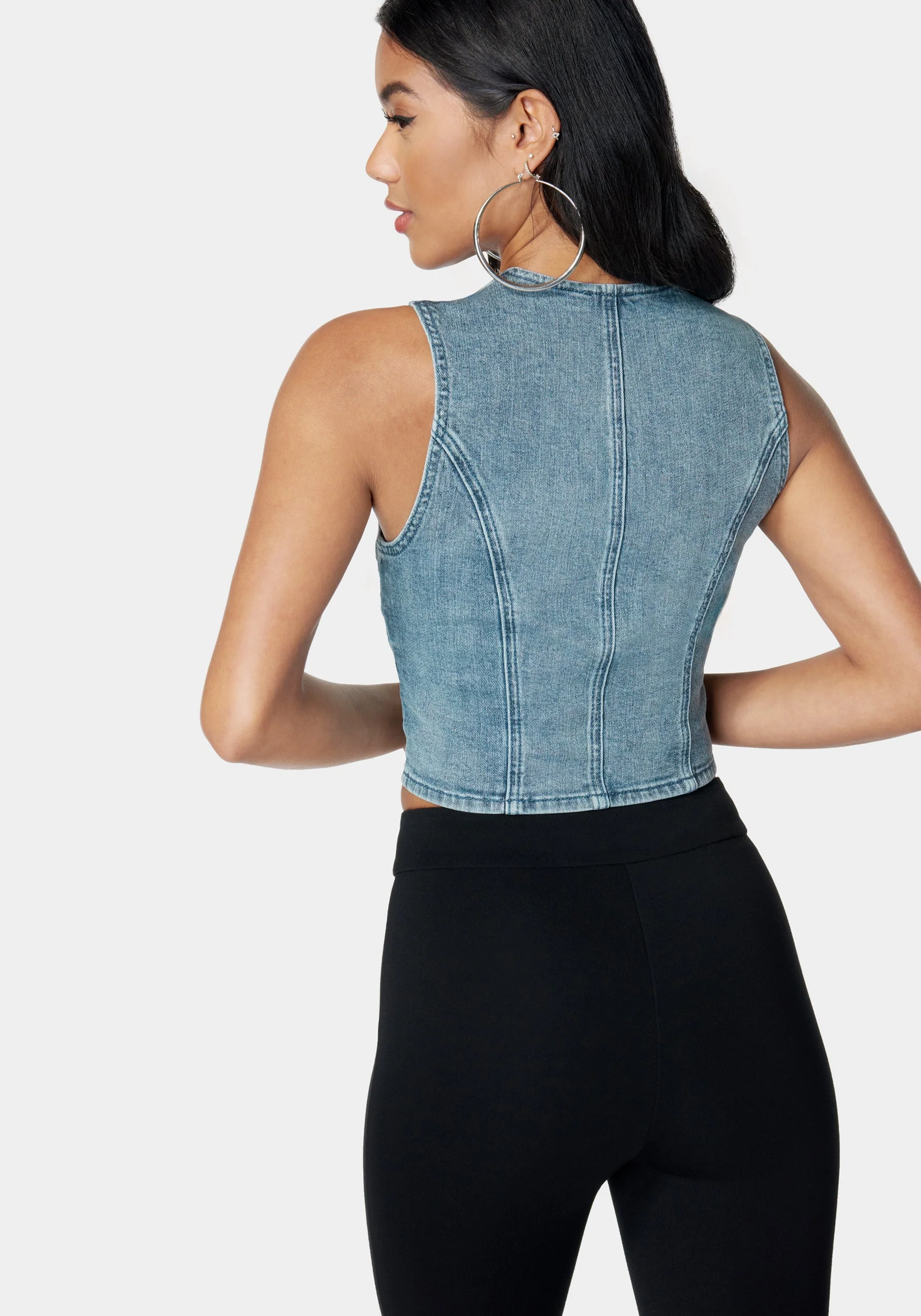 Button Down Trapeze Denim Top - Image 3