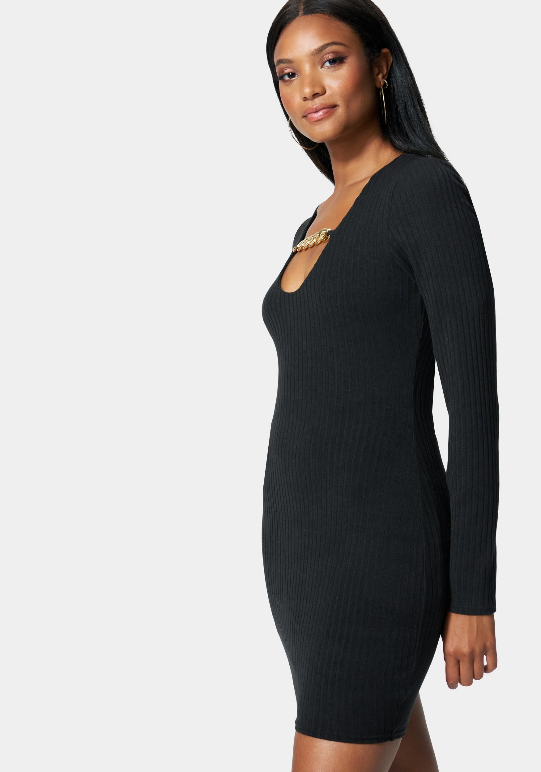 Chain Detail Rib Dress - Image 2
