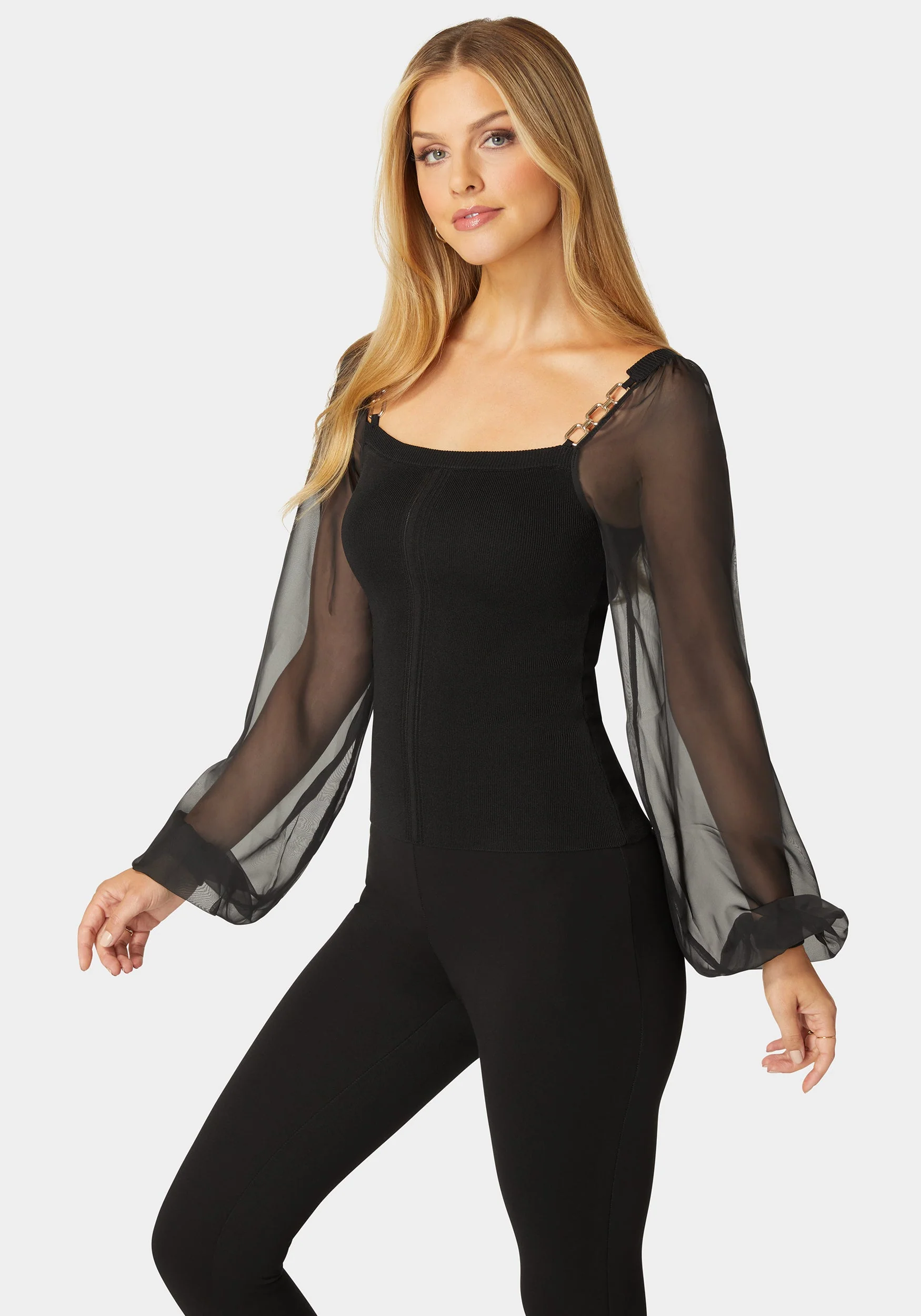 Chiffon Combo Balloon Sleeve Sweater - Image 2