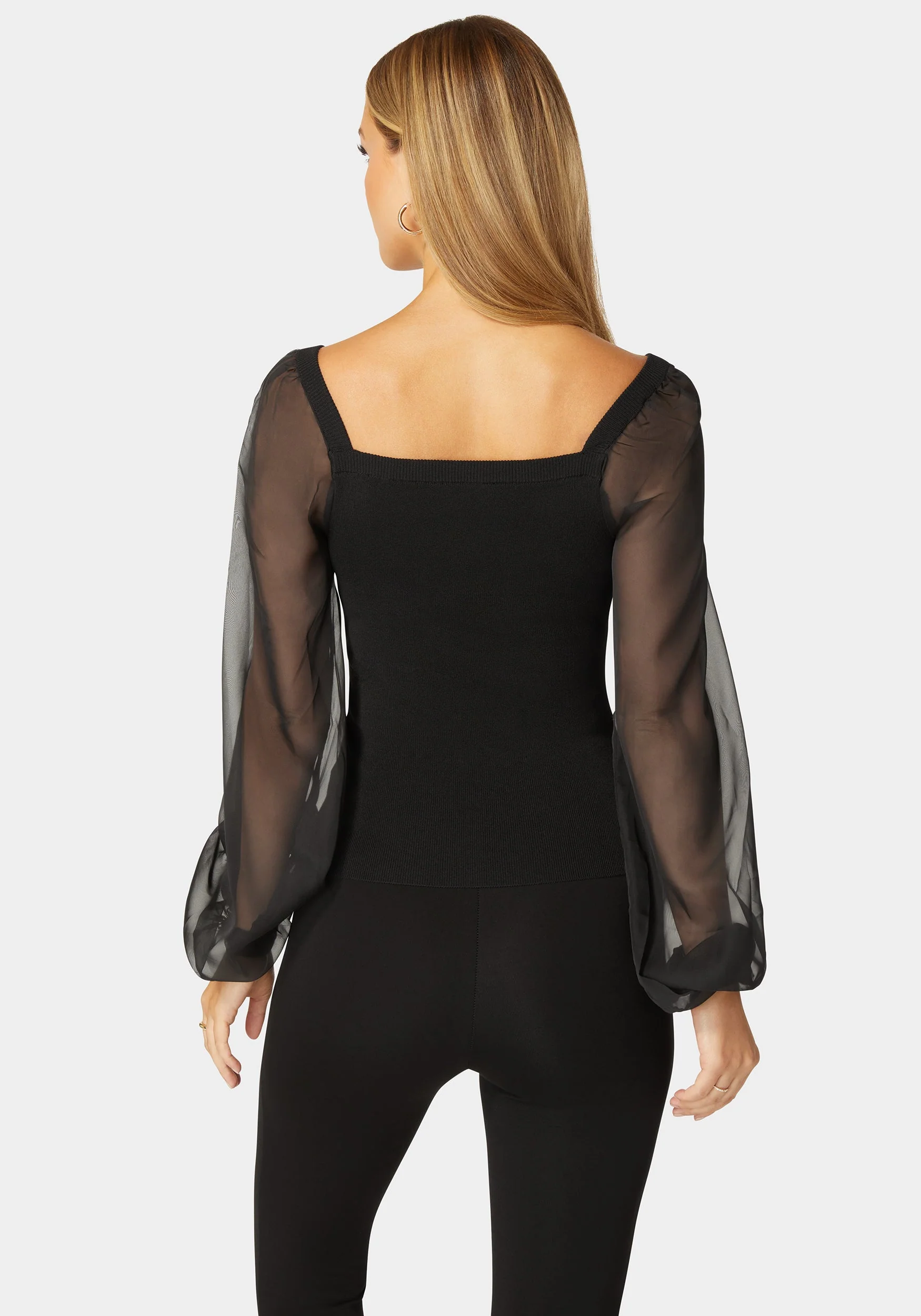 Chiffon Combo Balloon Sleeve Sweater - Image 3