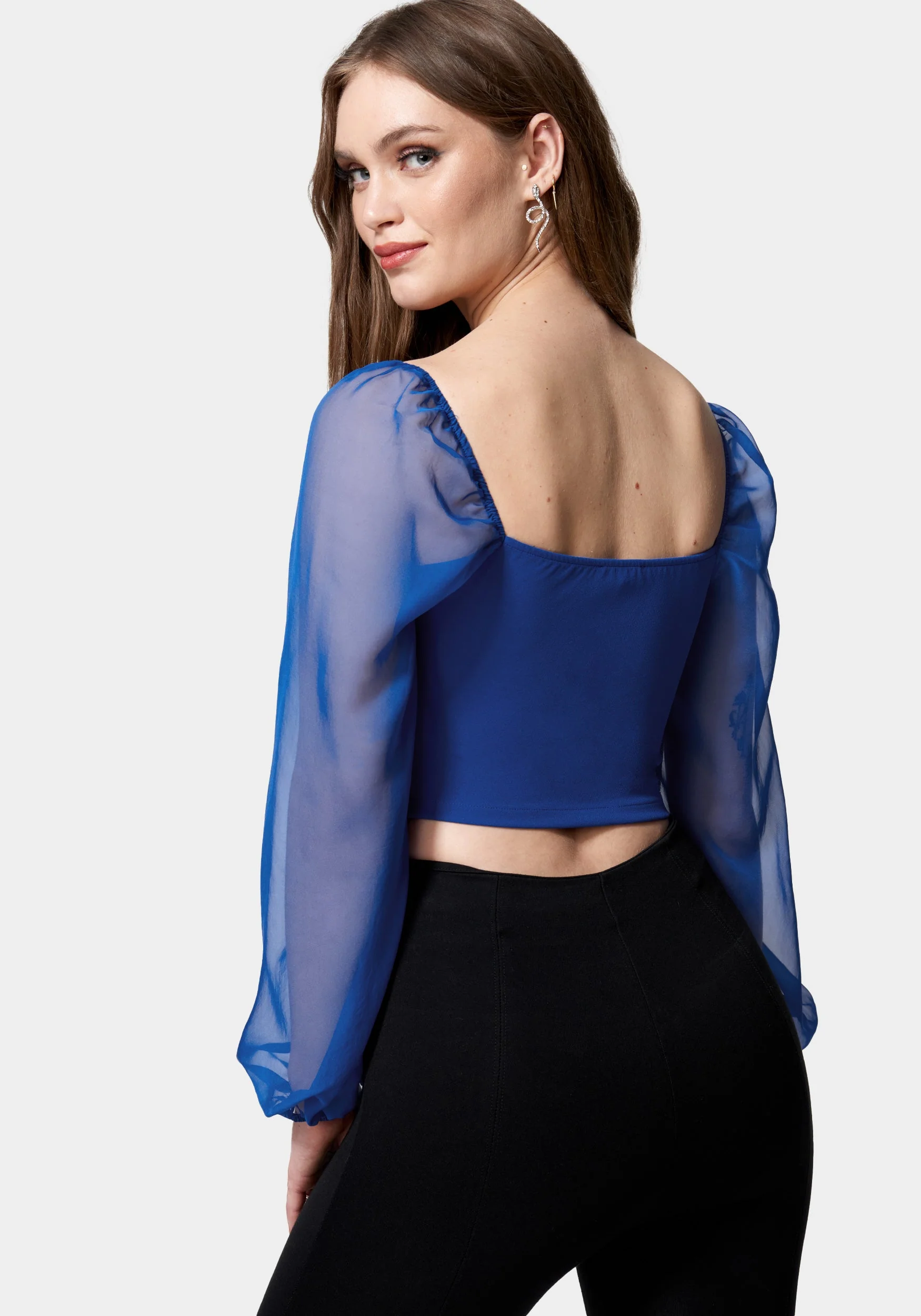 Chiffon Sleeve Ruched Front Knit Top - Image 3