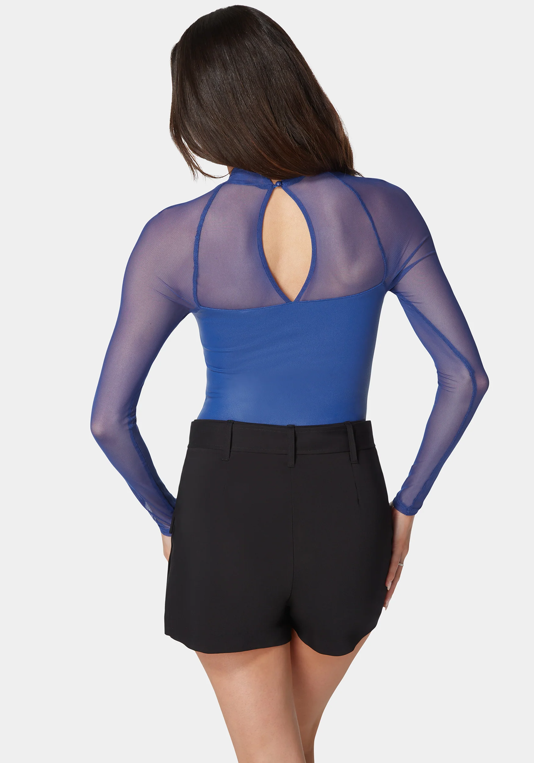 Coated Knit Combo Mesh Halter Neck Bodysuit - Image 3