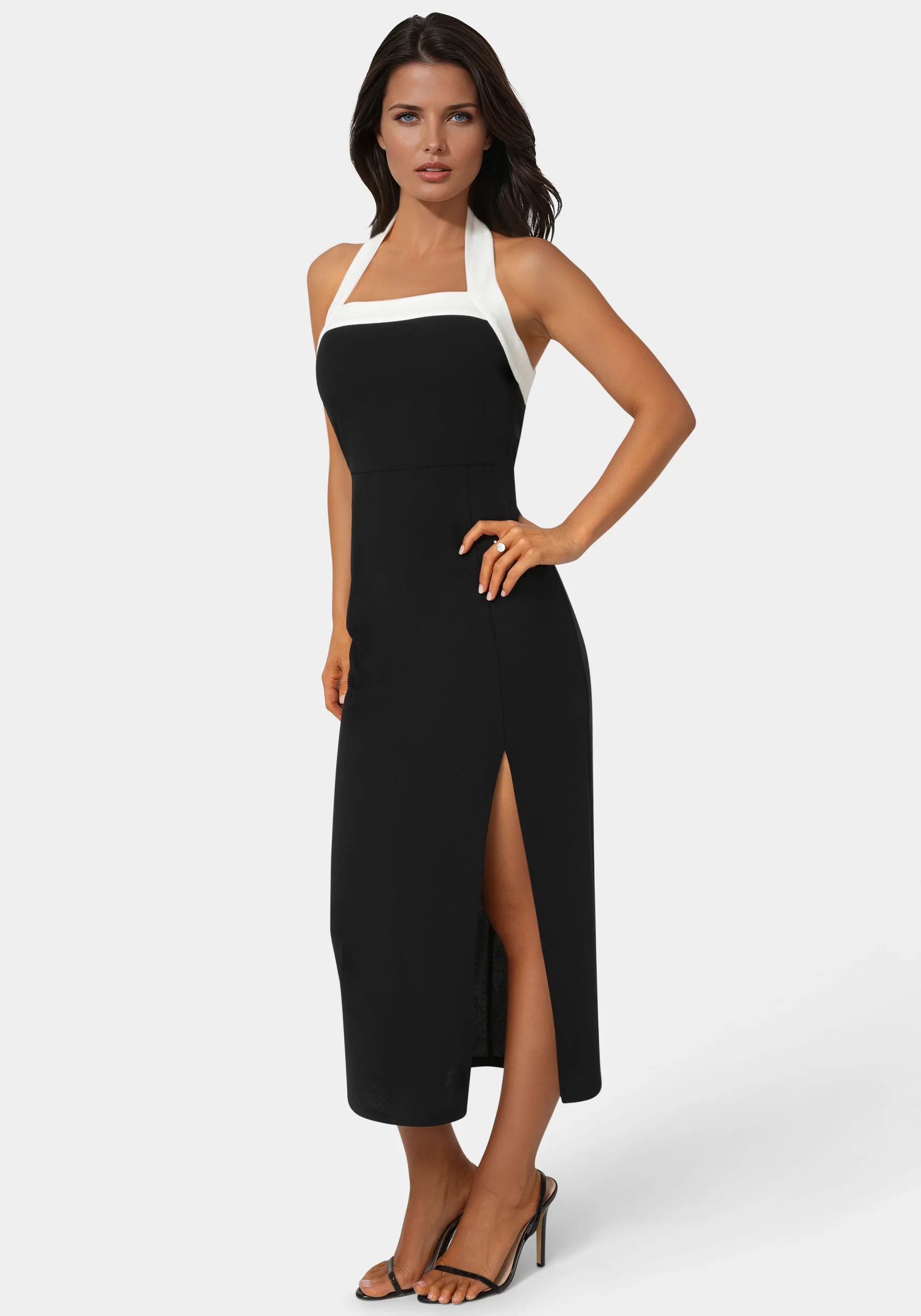 Colorblock Halter Neck Midi Dress - Image 2