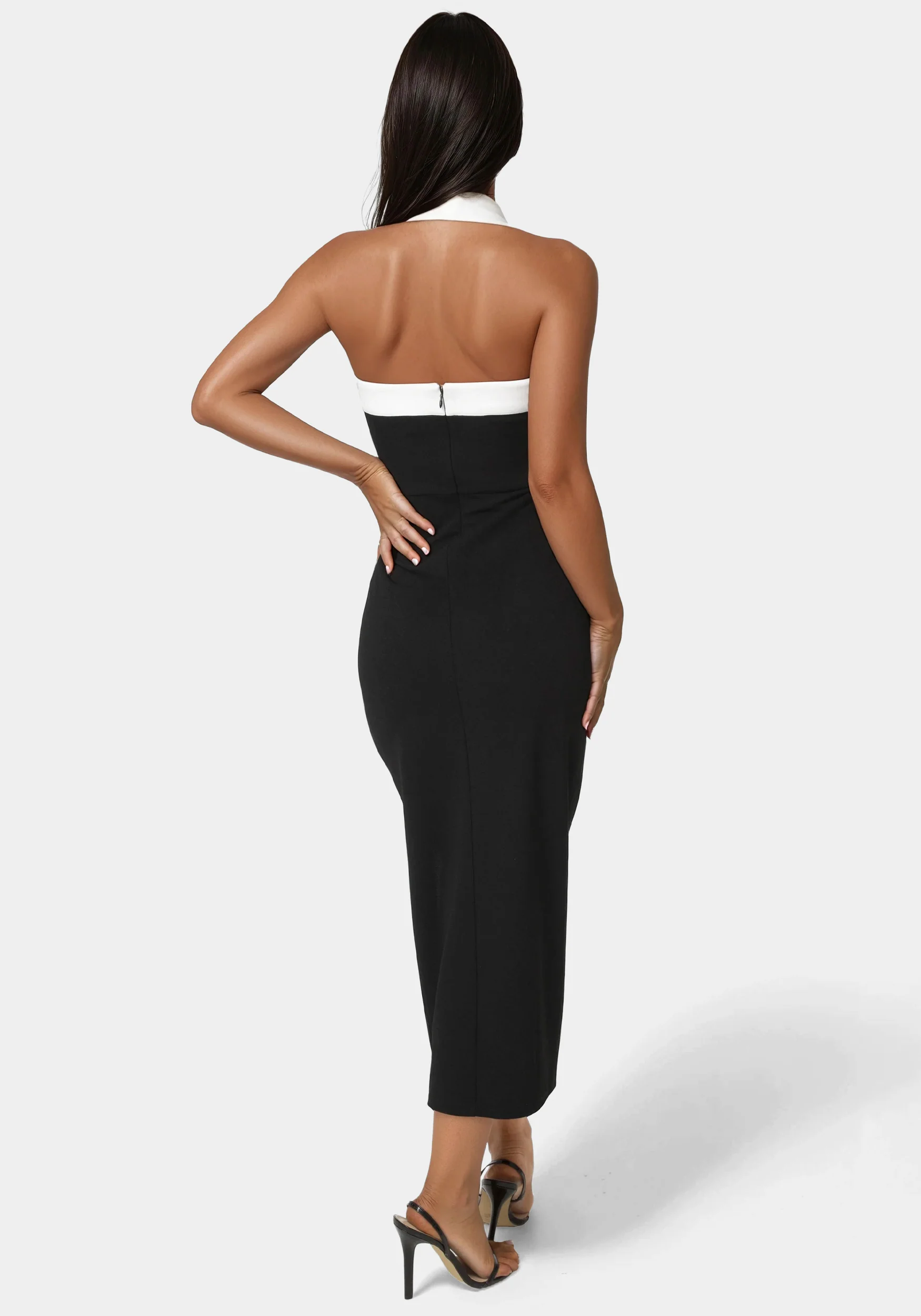 Colorblock Halter Neck Midi Dress - Image 3