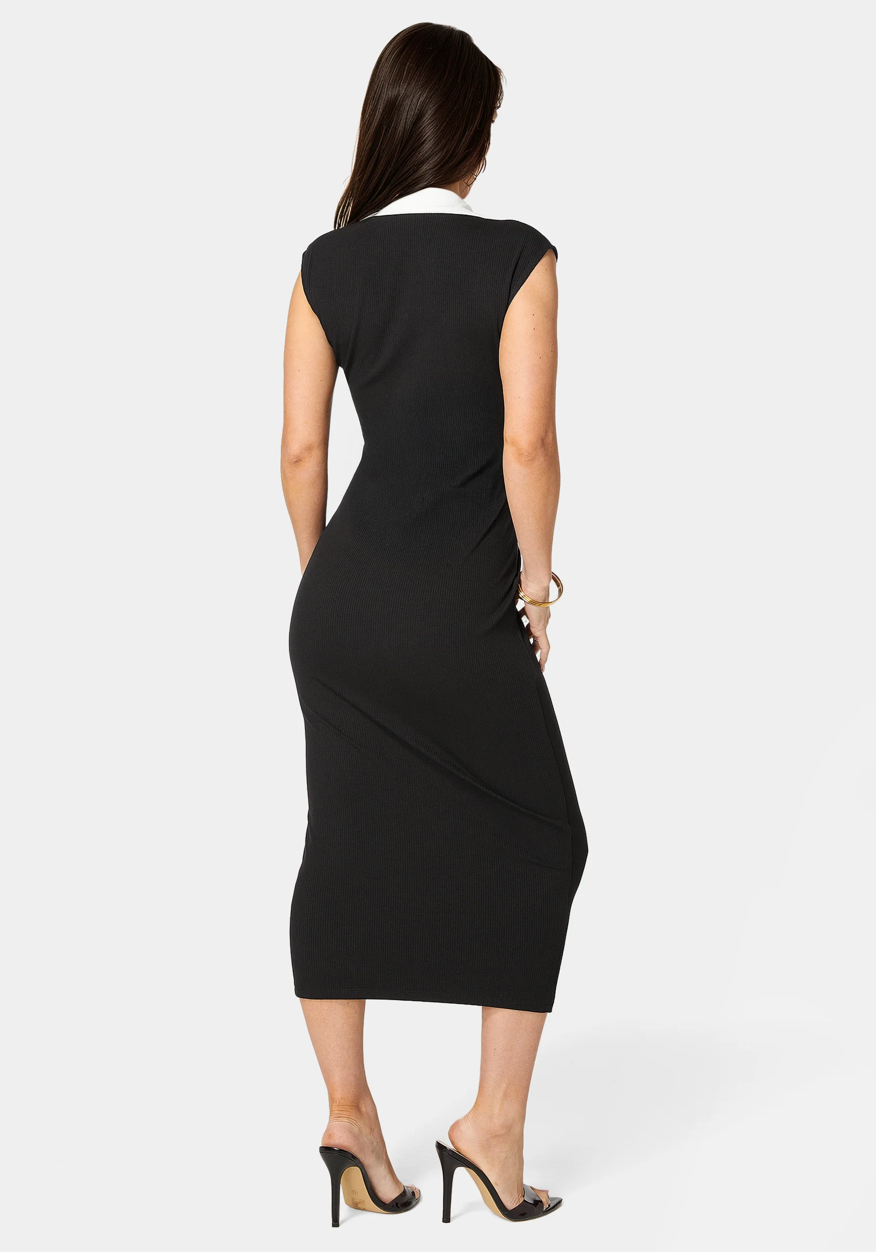 Colorblock Rib Column Dress With Collar - Image 4