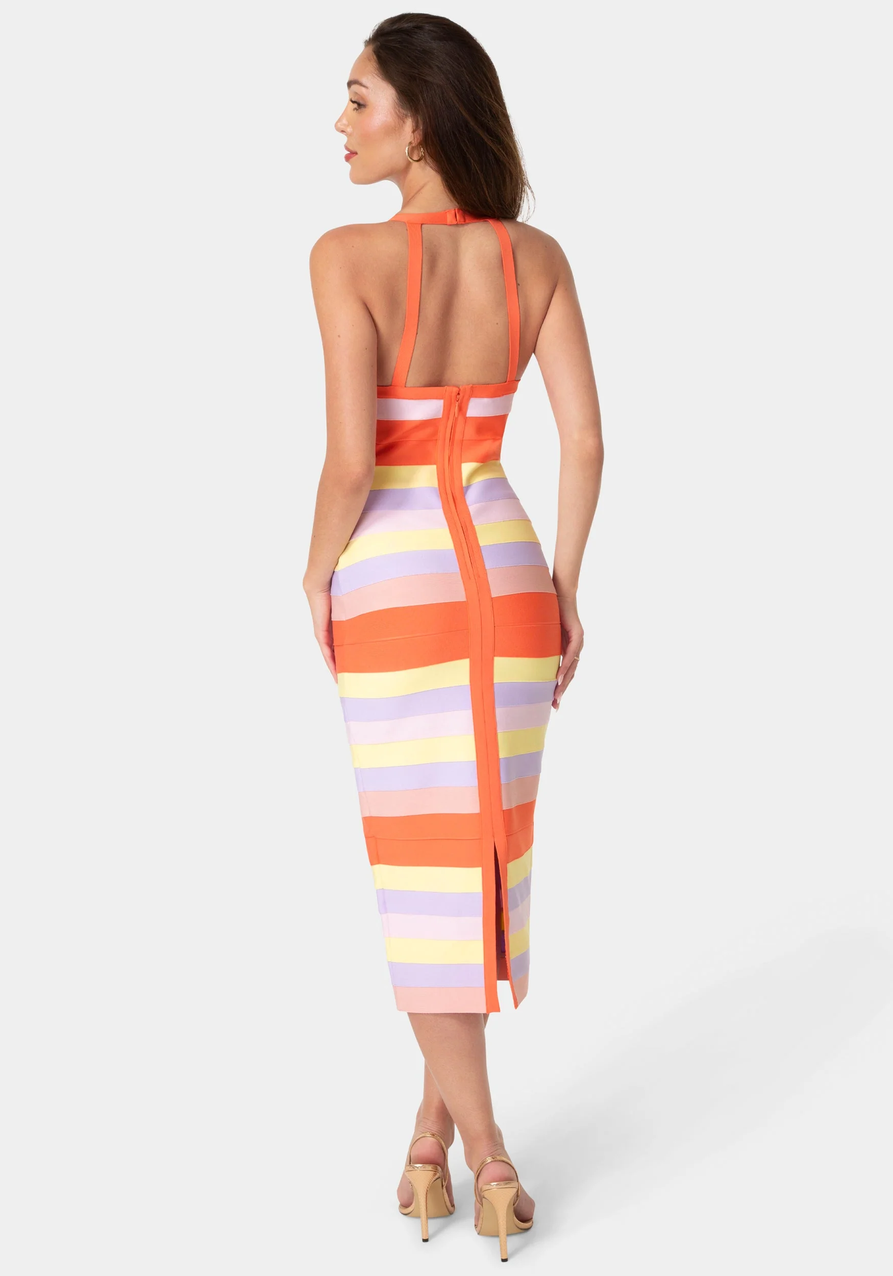 Colorful Striped Bandage Midi Dress - Image 3