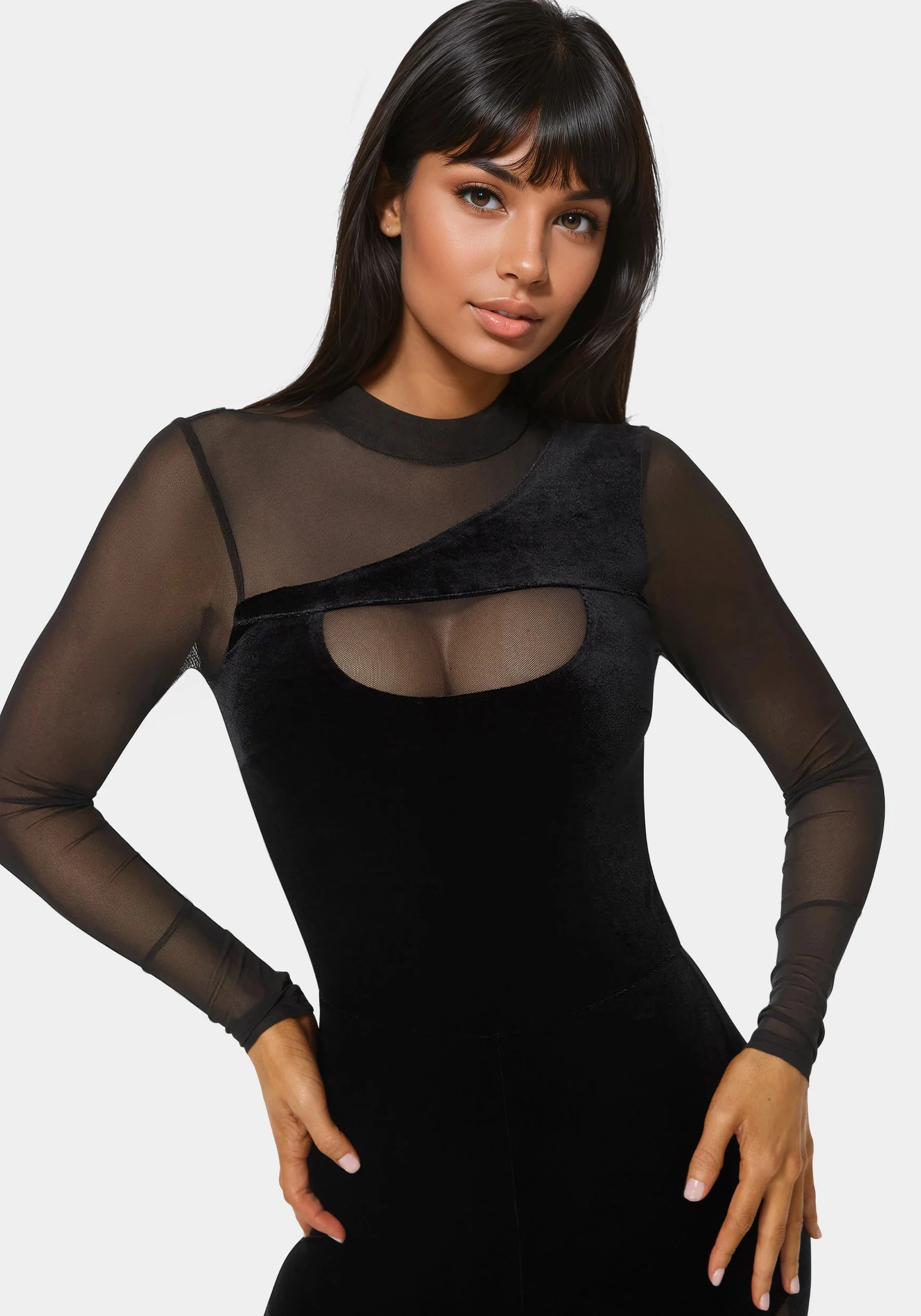Combo Velour and Mesh Catsuit - Image 3