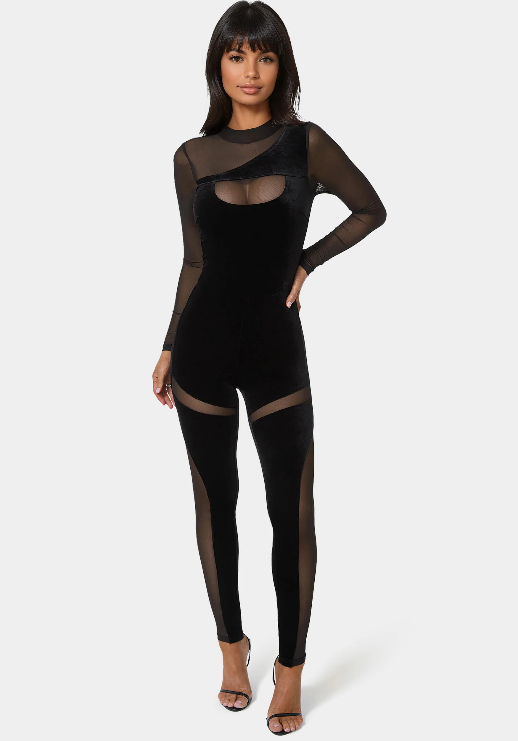 Combo Velour and Mesh Catsuit - Image 4