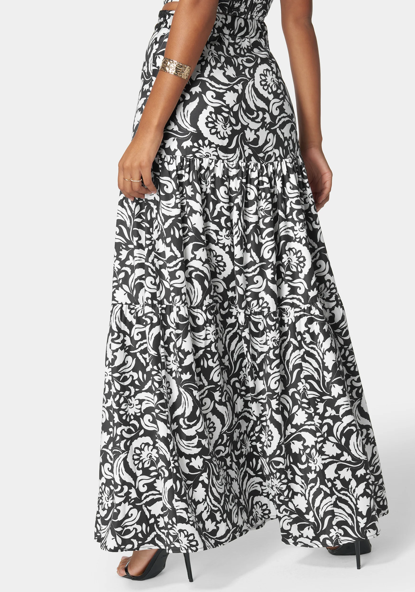 Contrast Braid Waist Tiered Flowly Maxi Skirt - Image 4