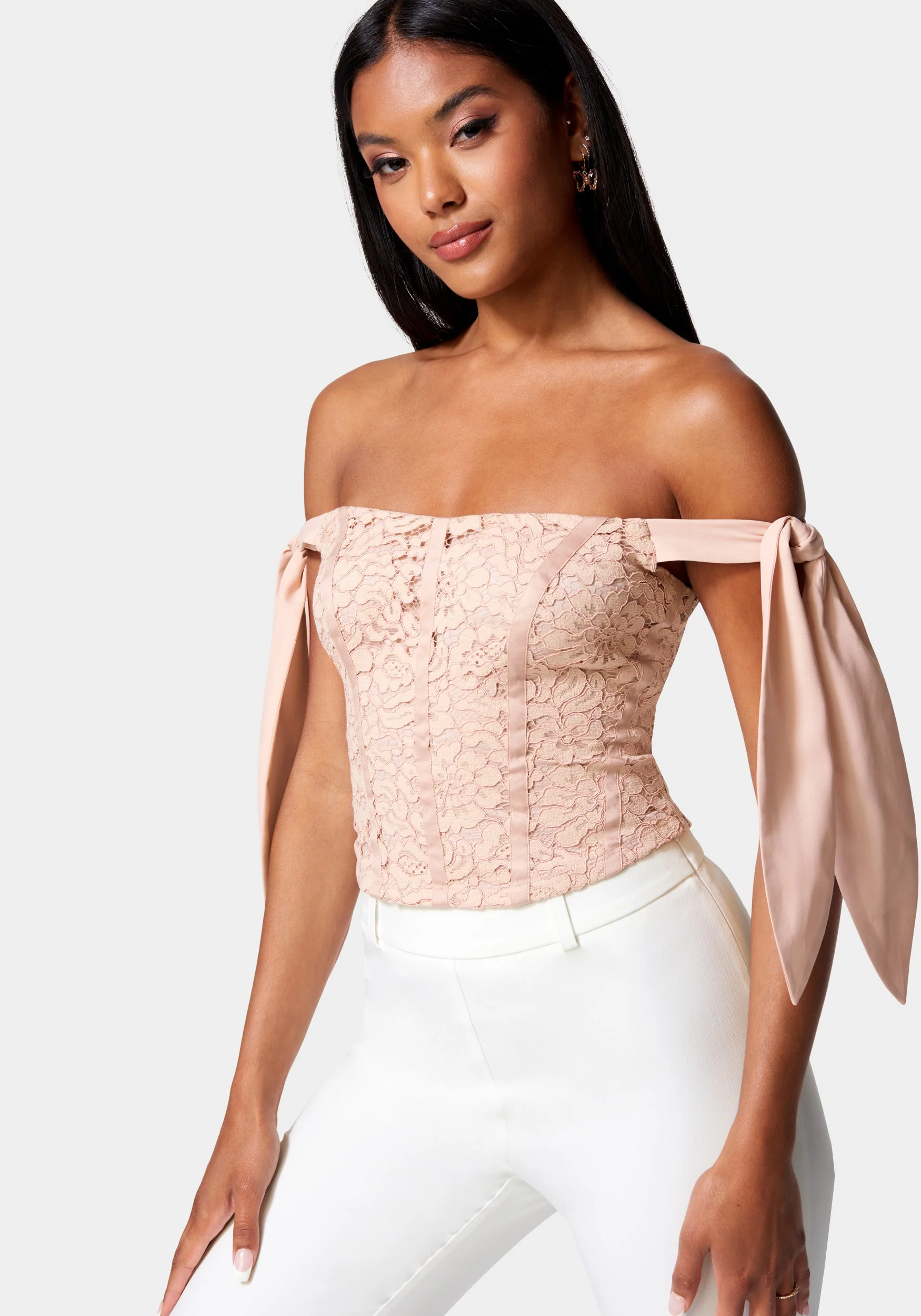 Corded Lace Bustier With Chiffon Tie - Image 2
