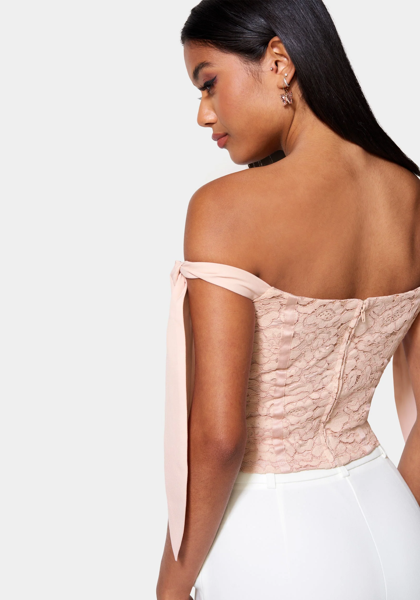 Corded Lace Bustier With Chiffon Tie - Image 3