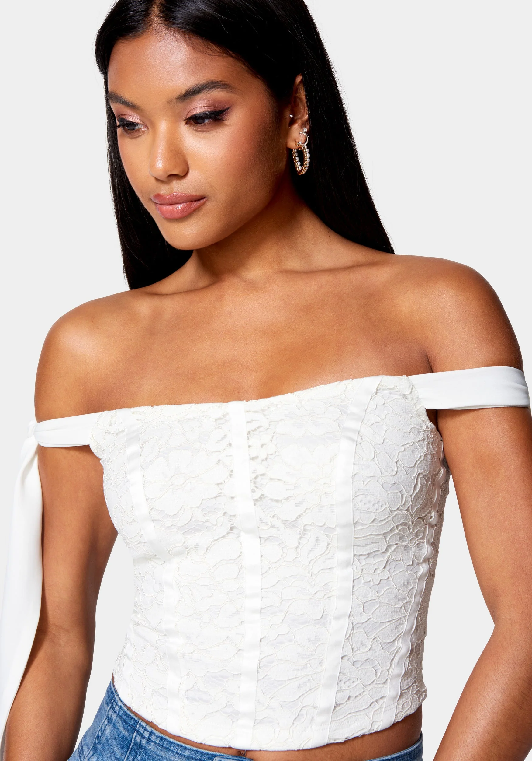 Corded Lace Bustier With Chiffon Tie - Image 4
