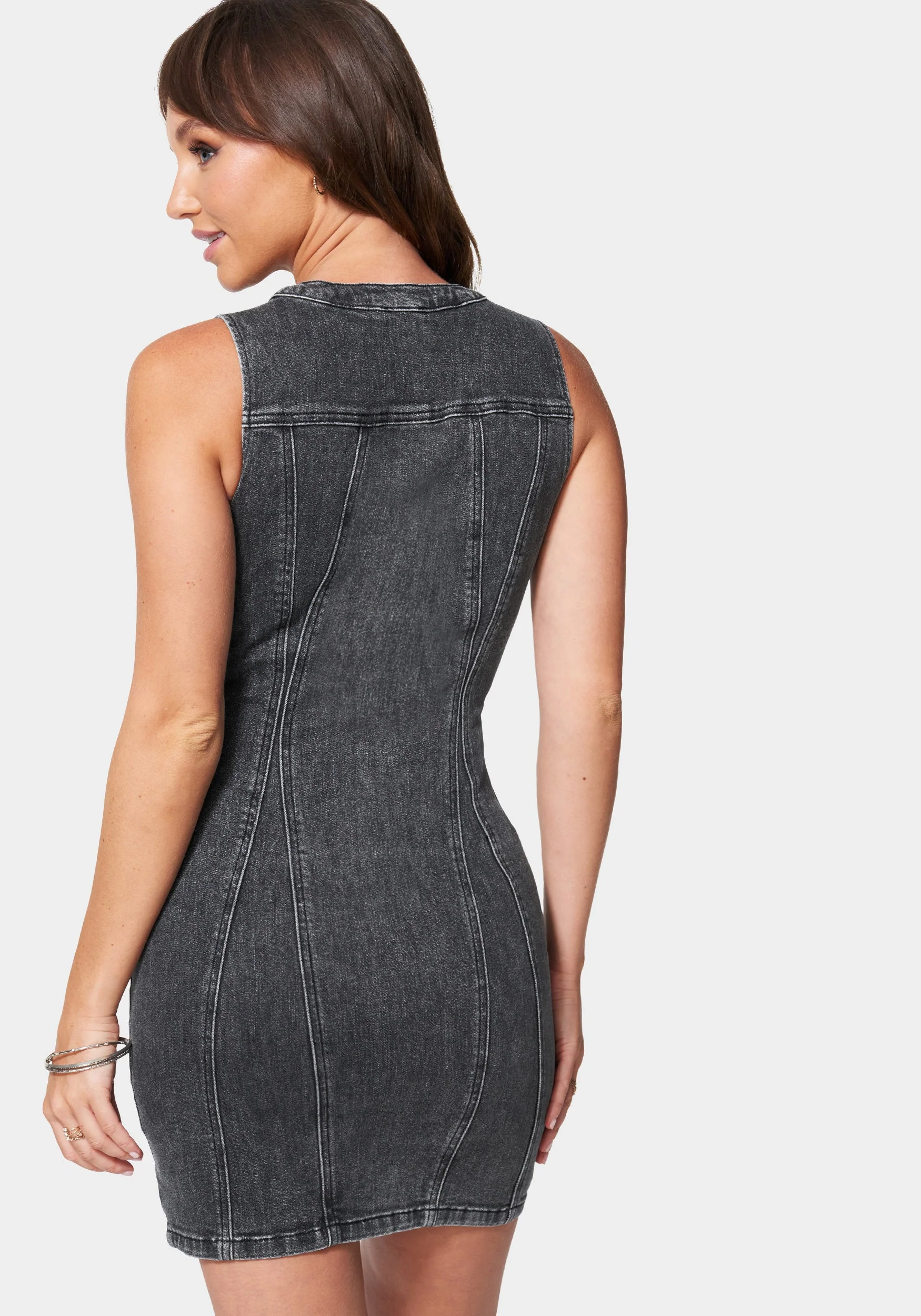 Corset Detail Denim Dress - Image 3