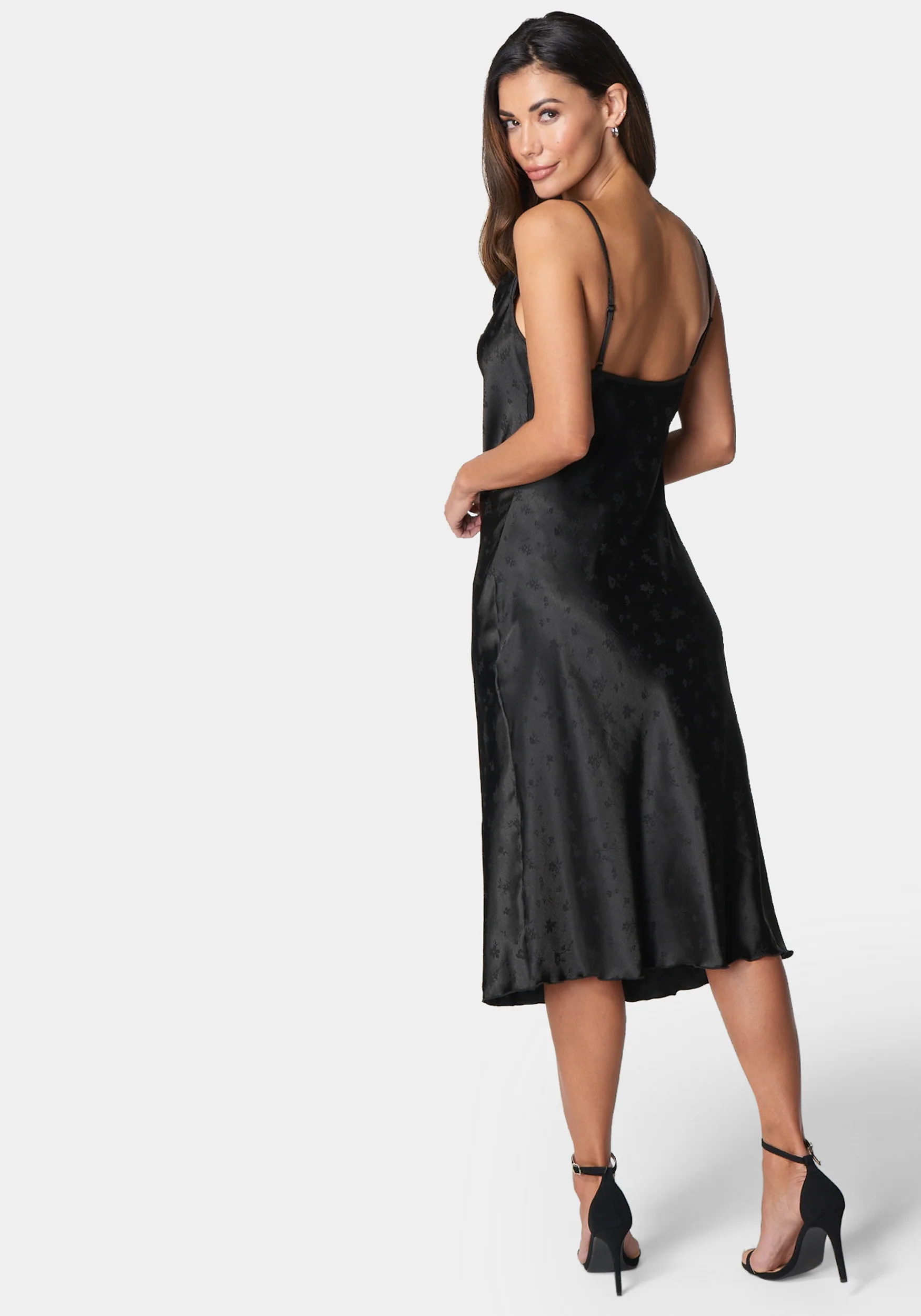 Cowl Neck Midi Satin Jacquard Dress - Image 3