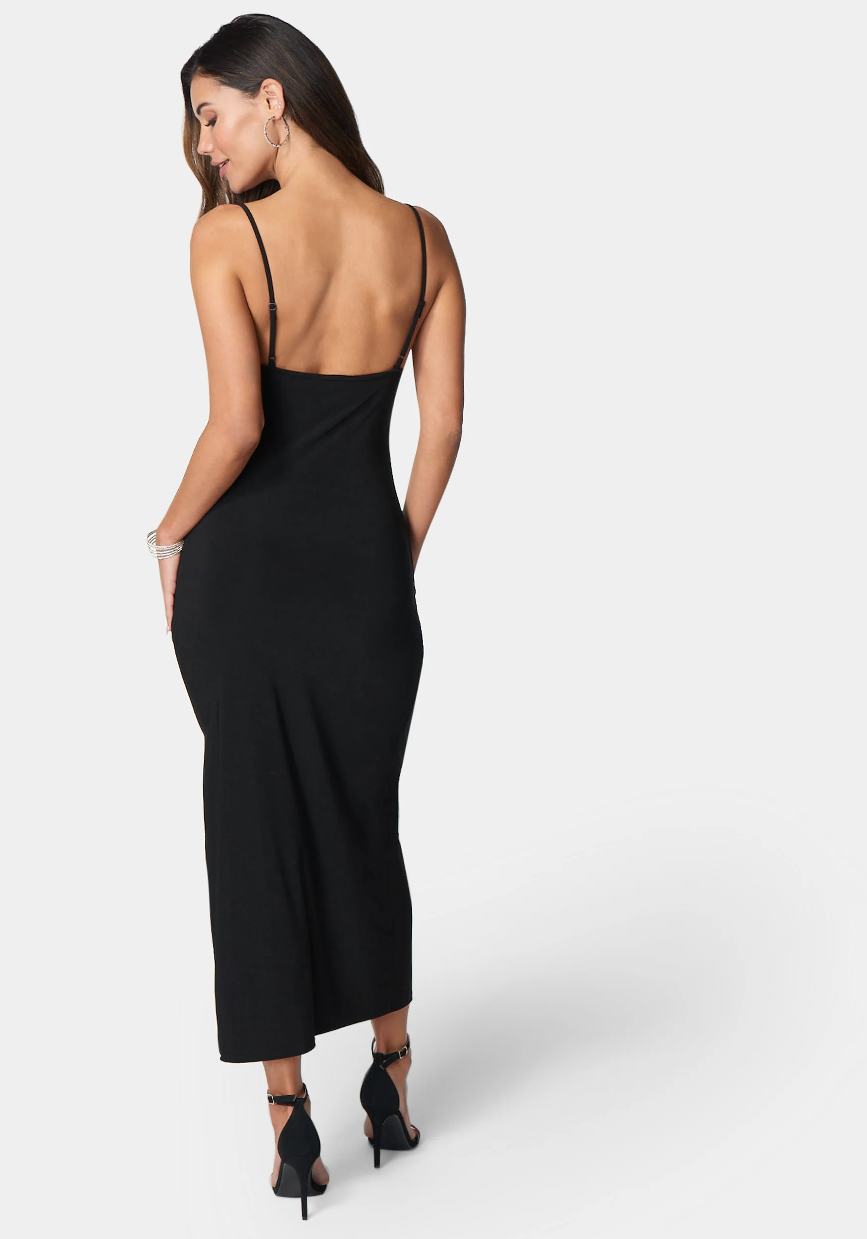 Cowl Neck Spaghetti Strap Slit Maxi - Image 3