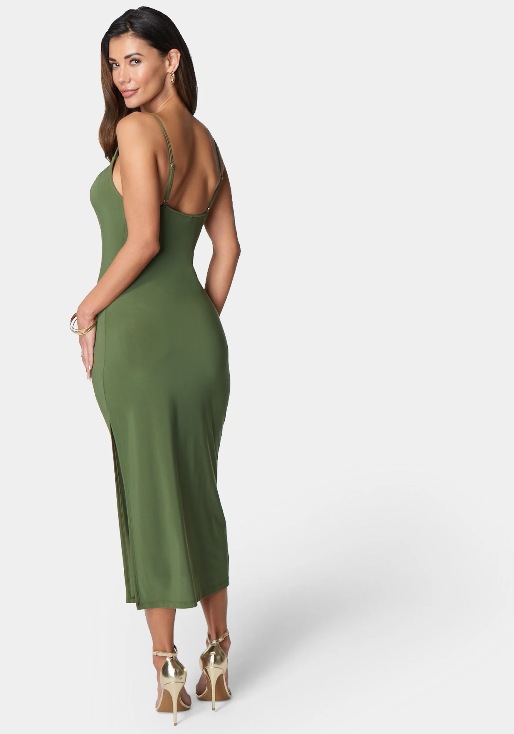 Cowl Neck Spaghetti Strap Slit Maxi - Image 3