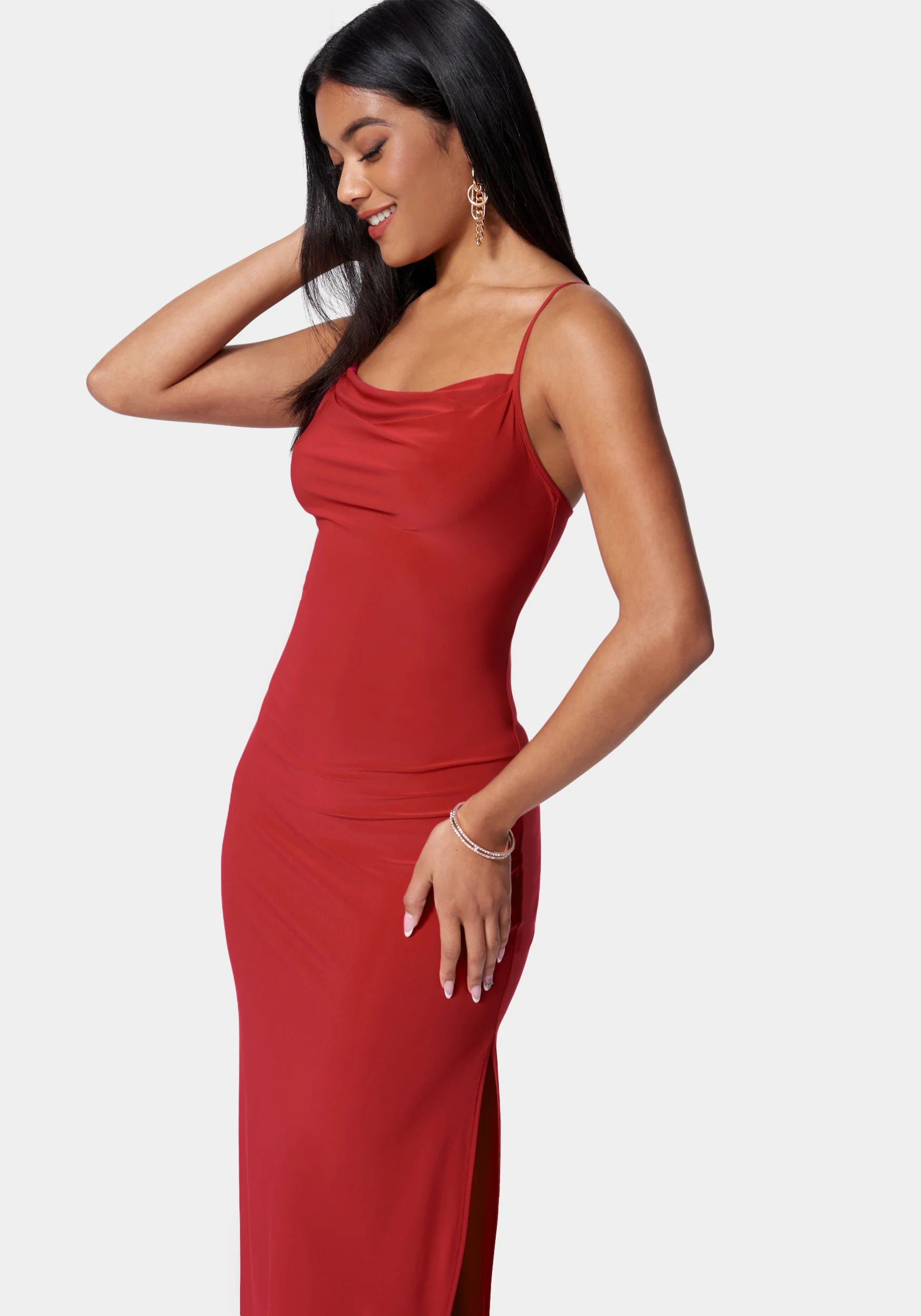 Cowl Neck Spaghetti Strap Slit Maxi - Image 2