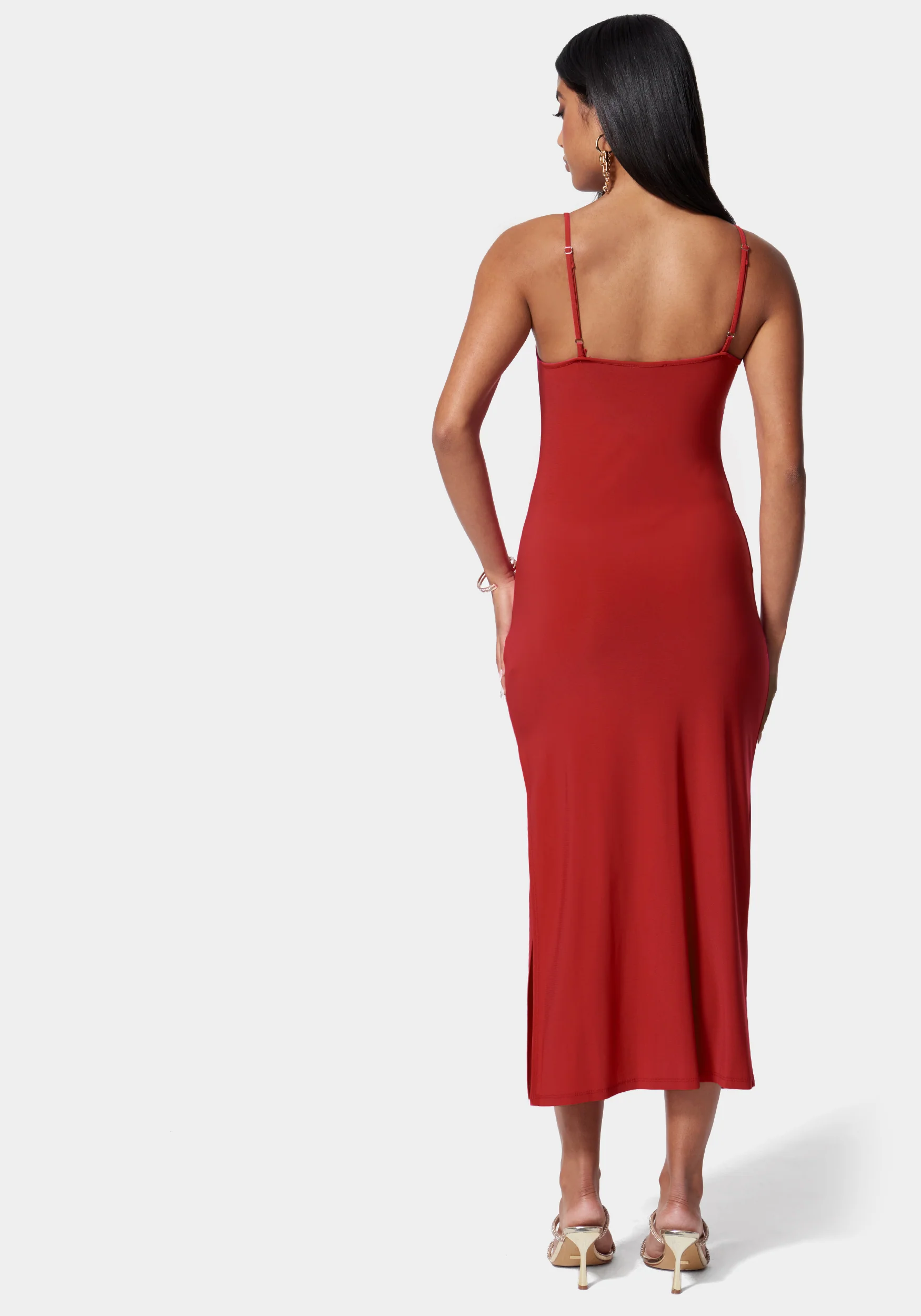 Cowl Neck Spaghetti Strap Slit Maxi - Image 3