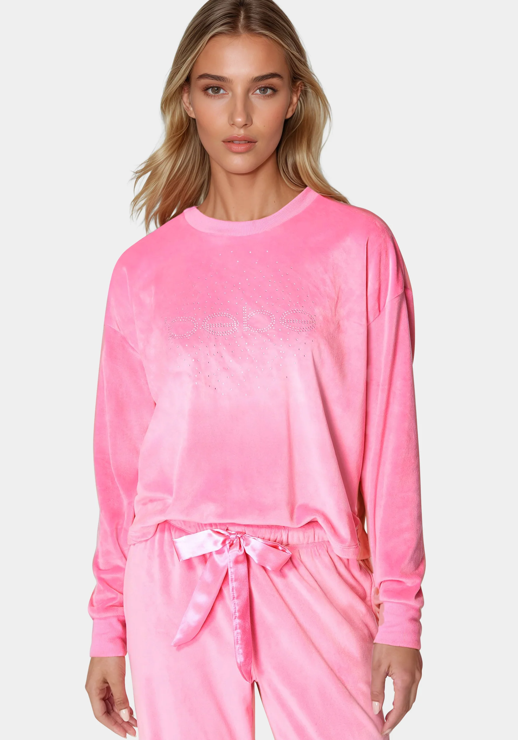 2pc Velour Lounge Pajama Set with Rhinestones
