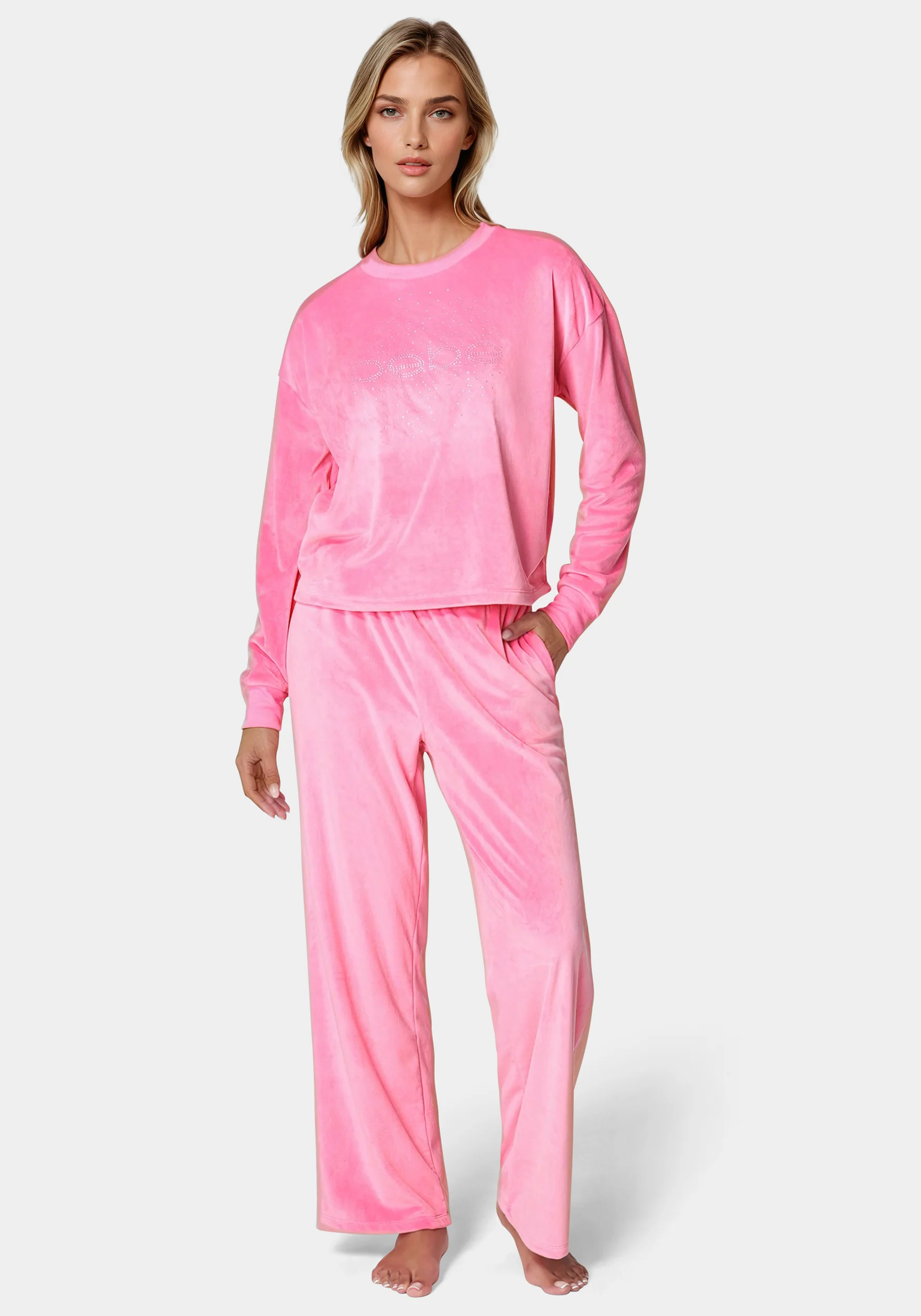 2pc Velour Lounge Pajama Set with Rhinestones - Image 2