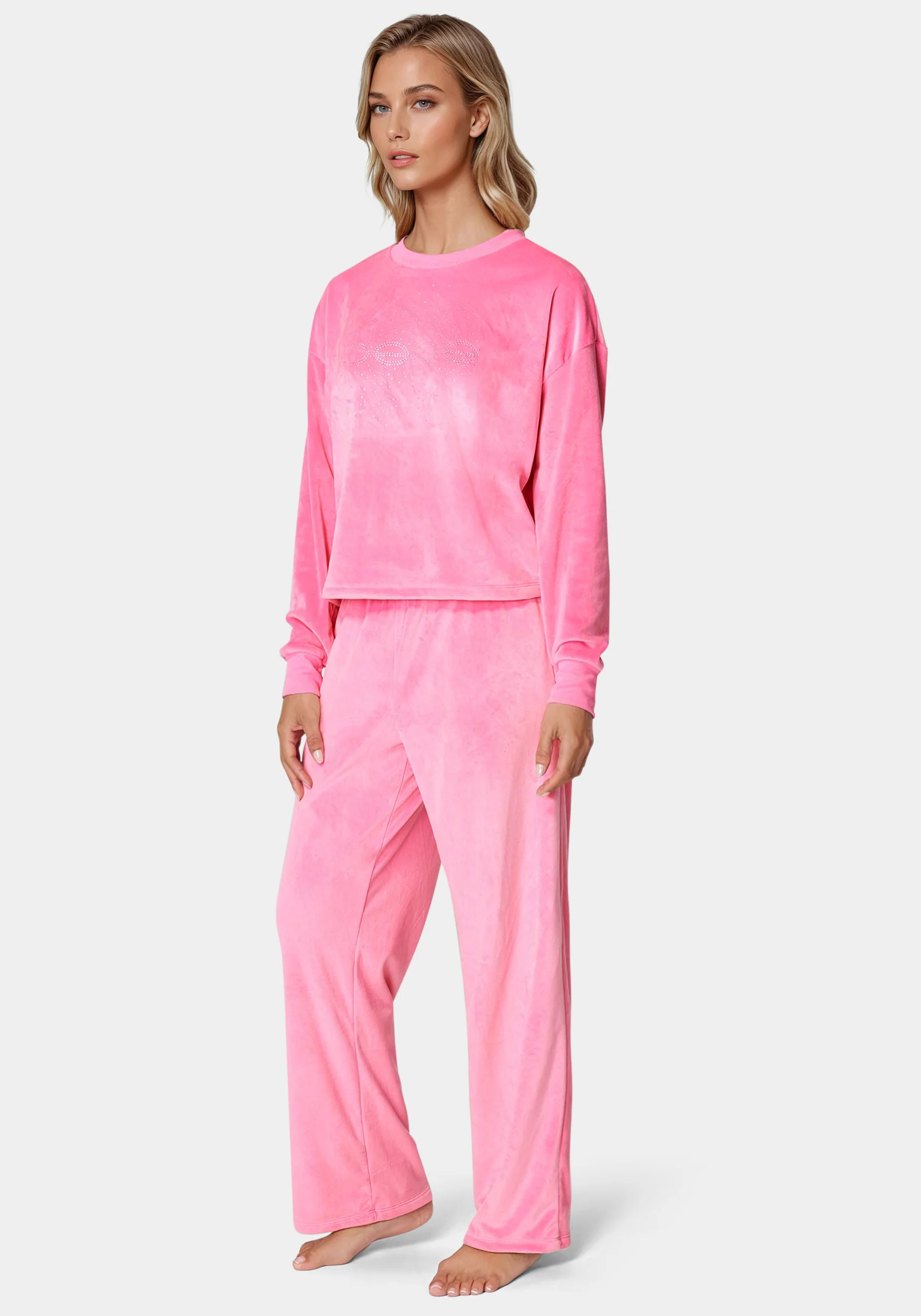 2pc Velour Lounge Pajama Set with Rhinestones - Image 3