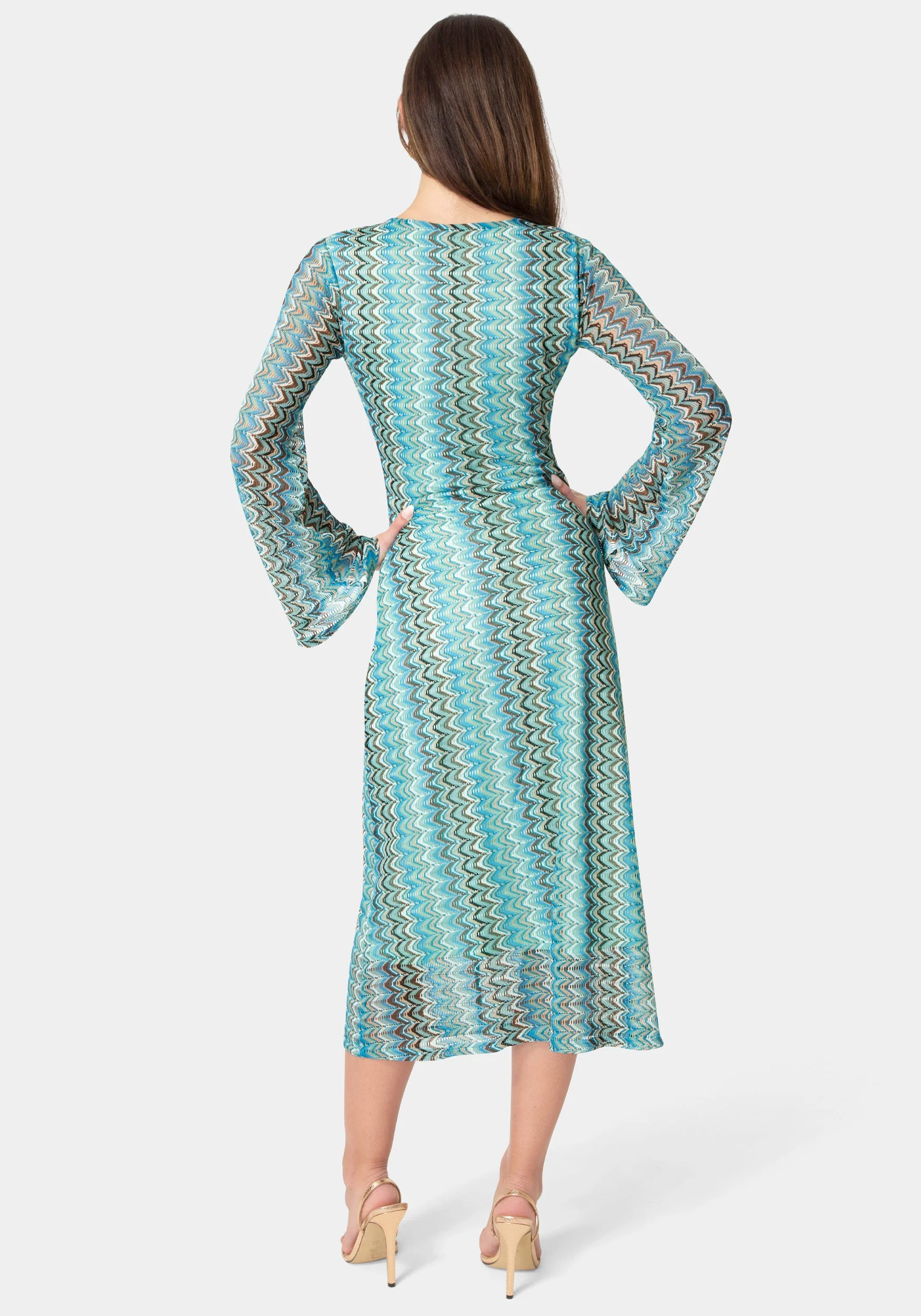Crochet Stripe Bell Sleeve Maxi Dress - Image 3
