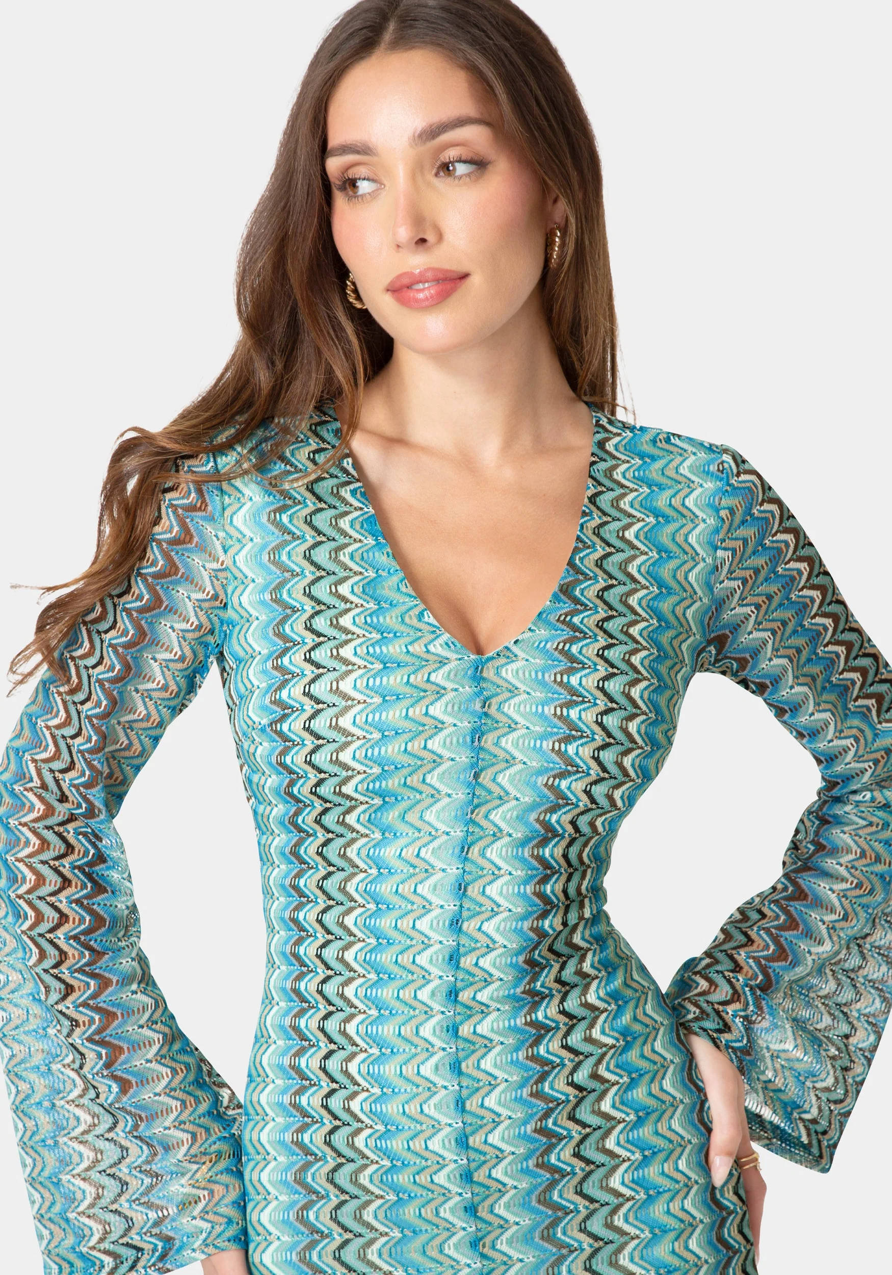Crochet Stripe Bell Sleeve Maxi Dress - Image 4