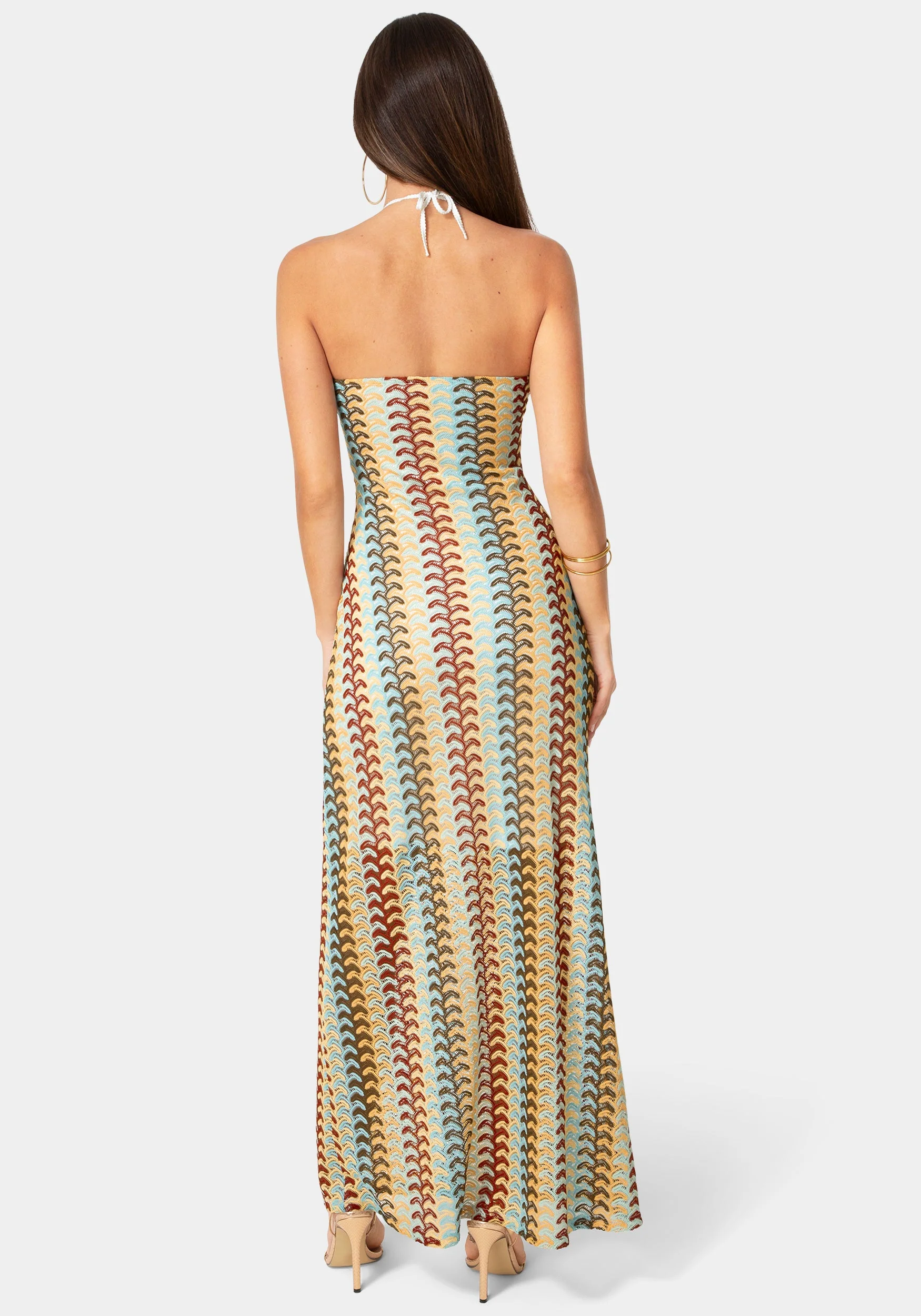 Crochet Stripe Halter A-Line Maxi Dress - Image 3