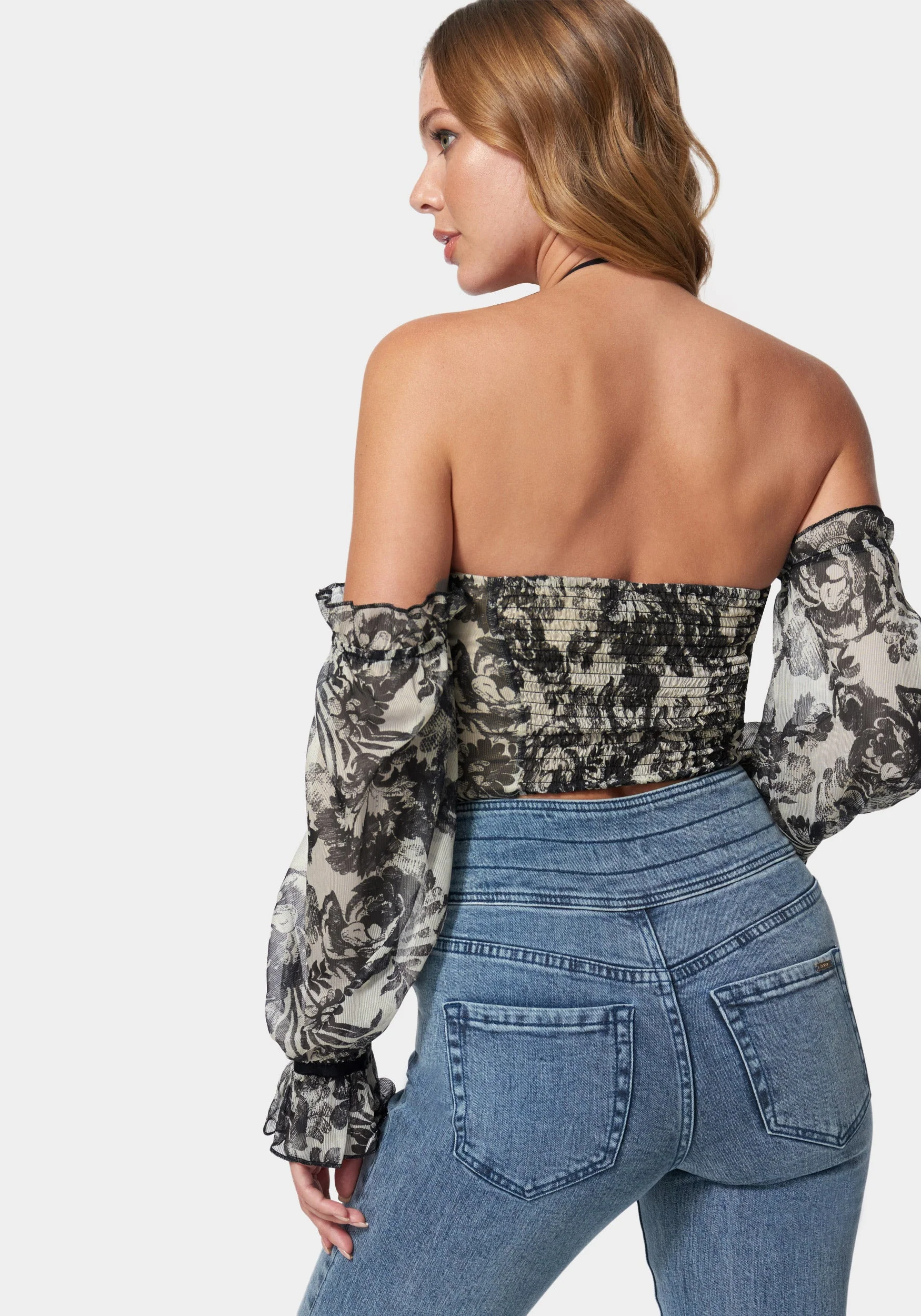 Cropped Puff Sleeve Cinched Blouse - Image 3