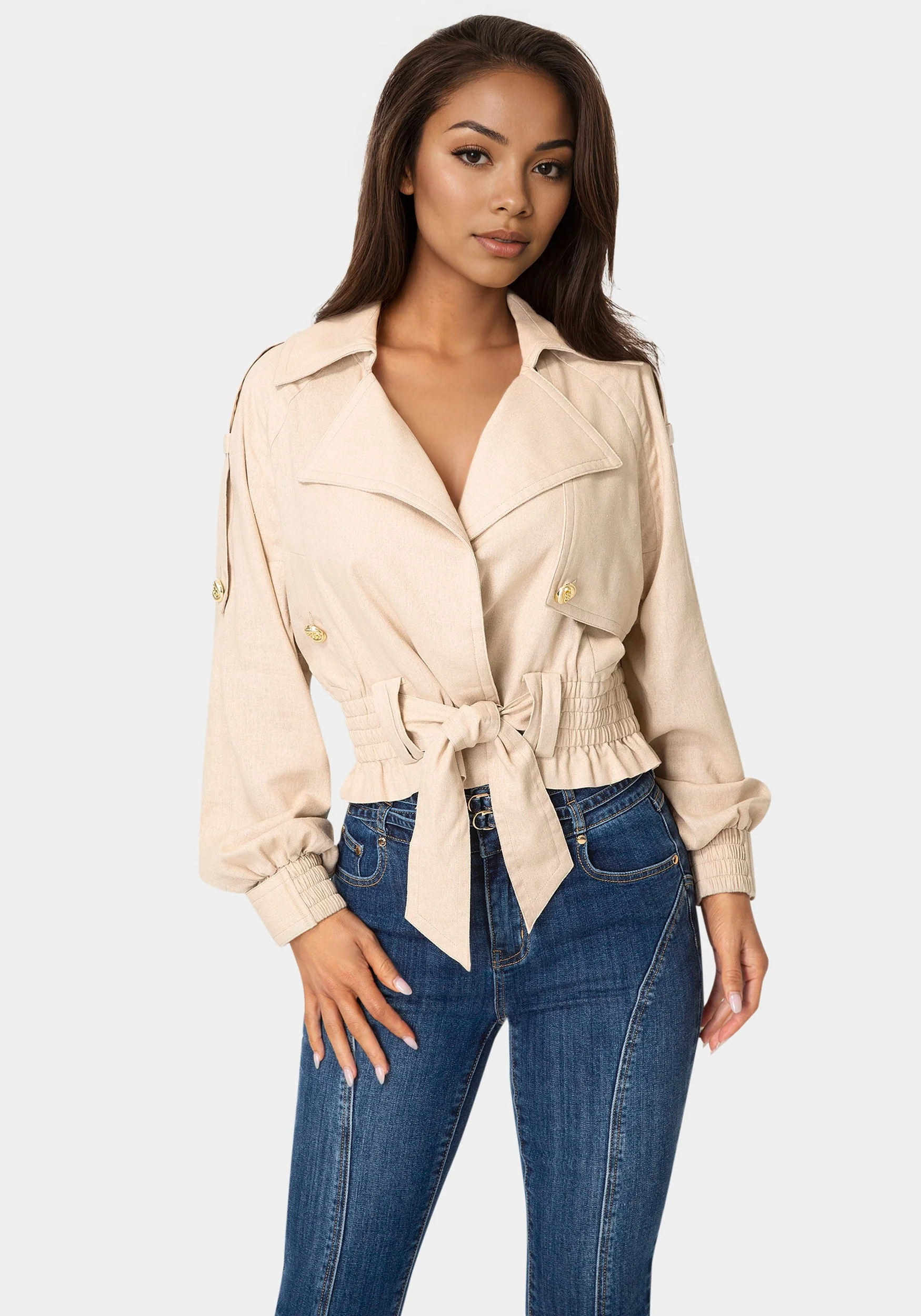 Cropped Trench Jacket - Image 2
