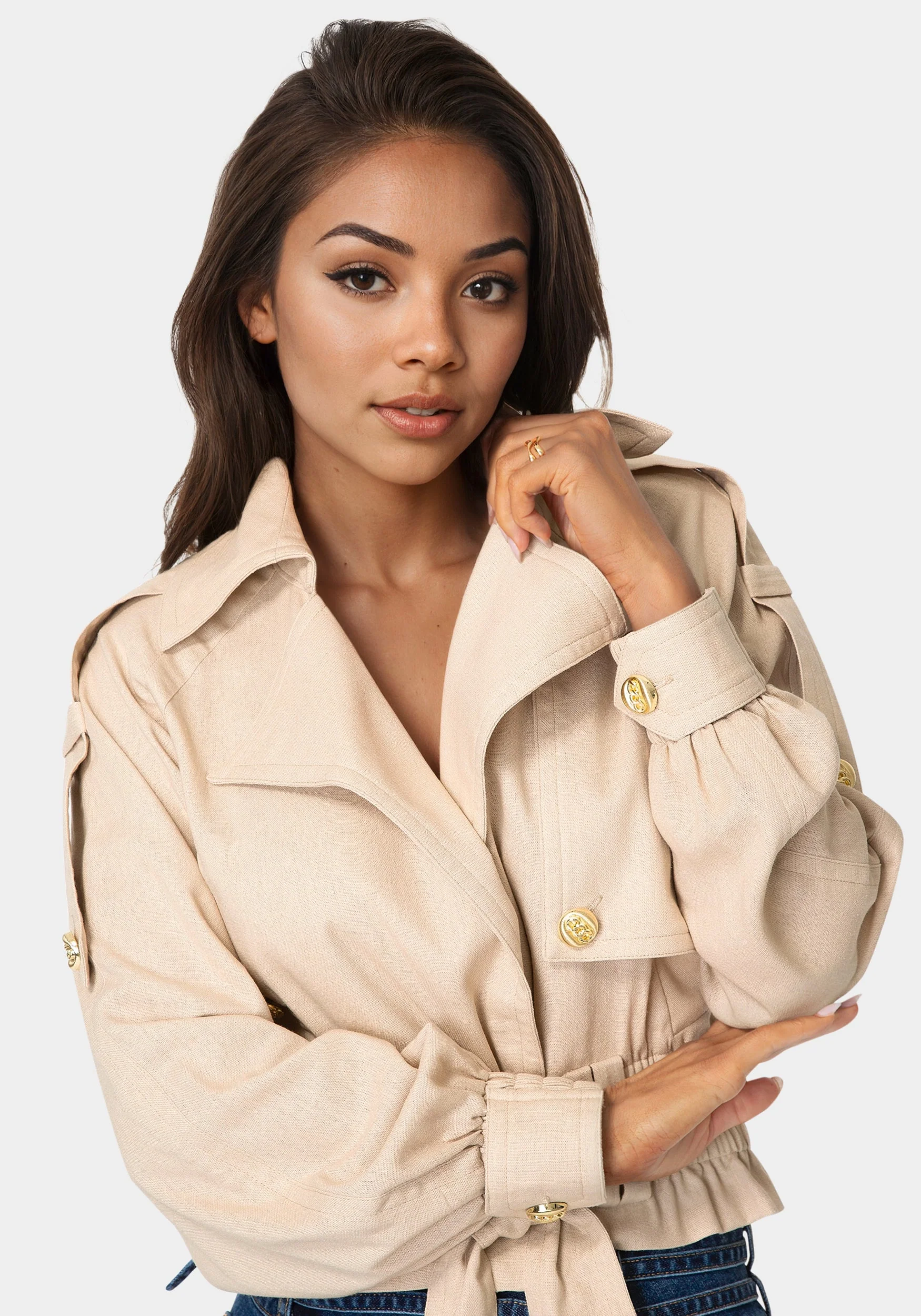 Cropped Trench Jacket - Image 4