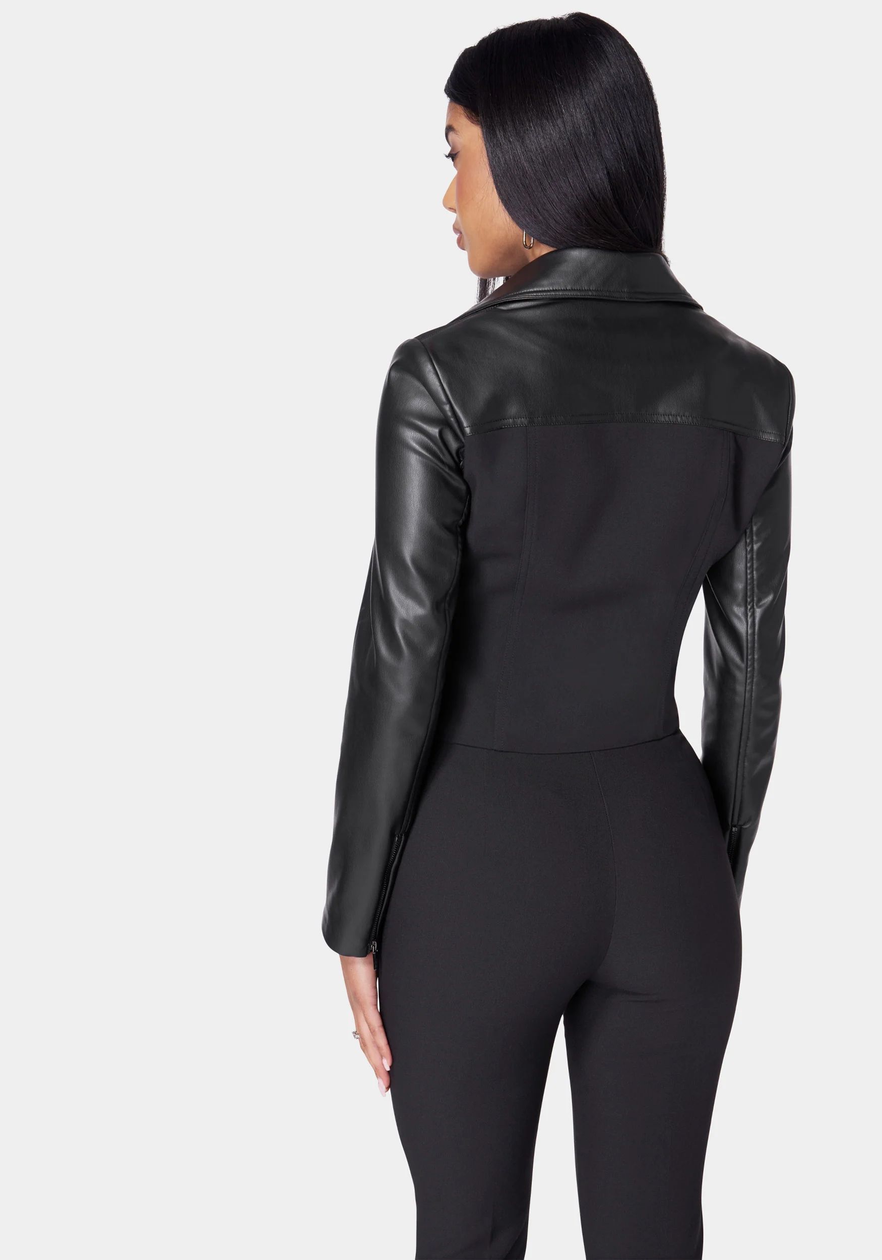 Cropped Vegan Leather Combo Tailored Moto Blazer - Image 3