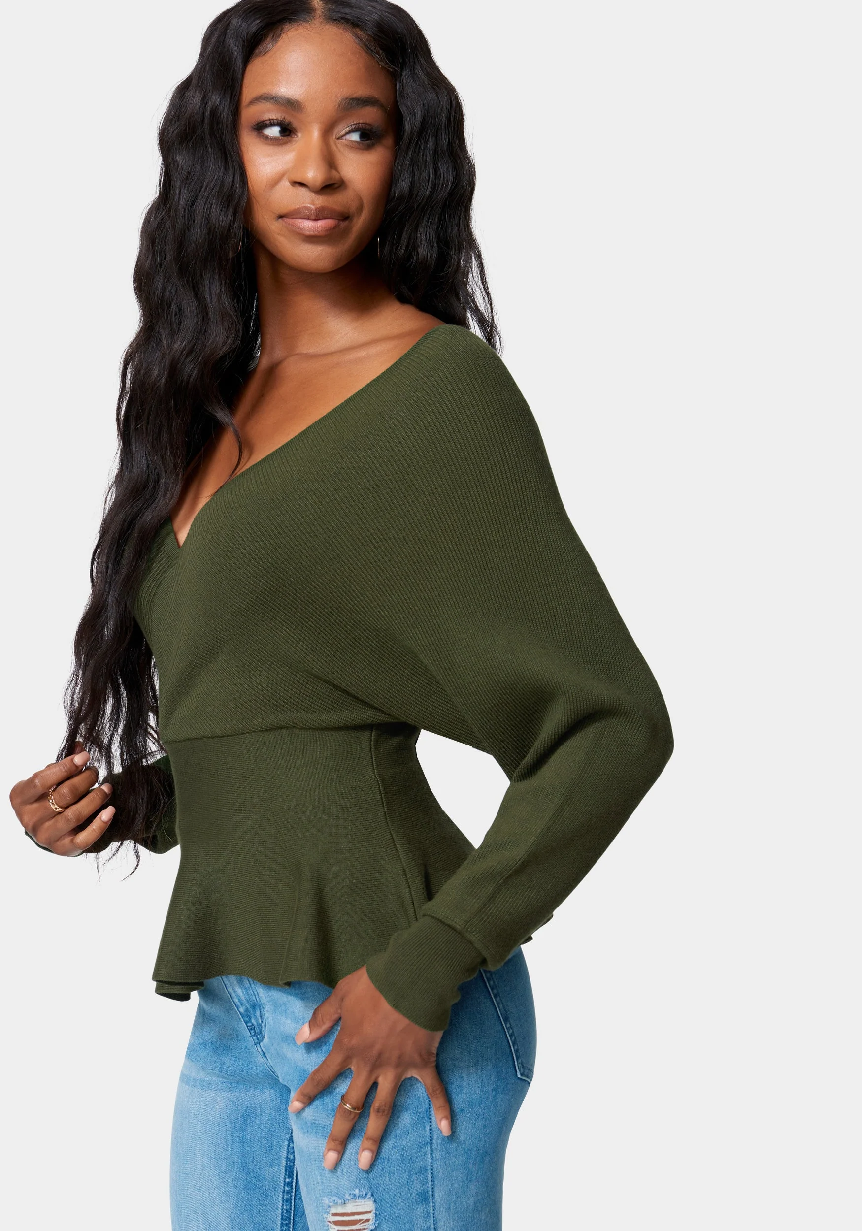 Cross Front Peplum Sweater - Image 2