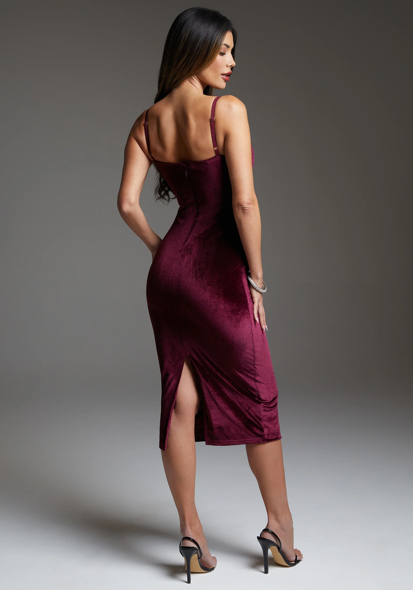 bebe Velvet Midi Dress Embellished With Crystals by Swarovski - Image 3