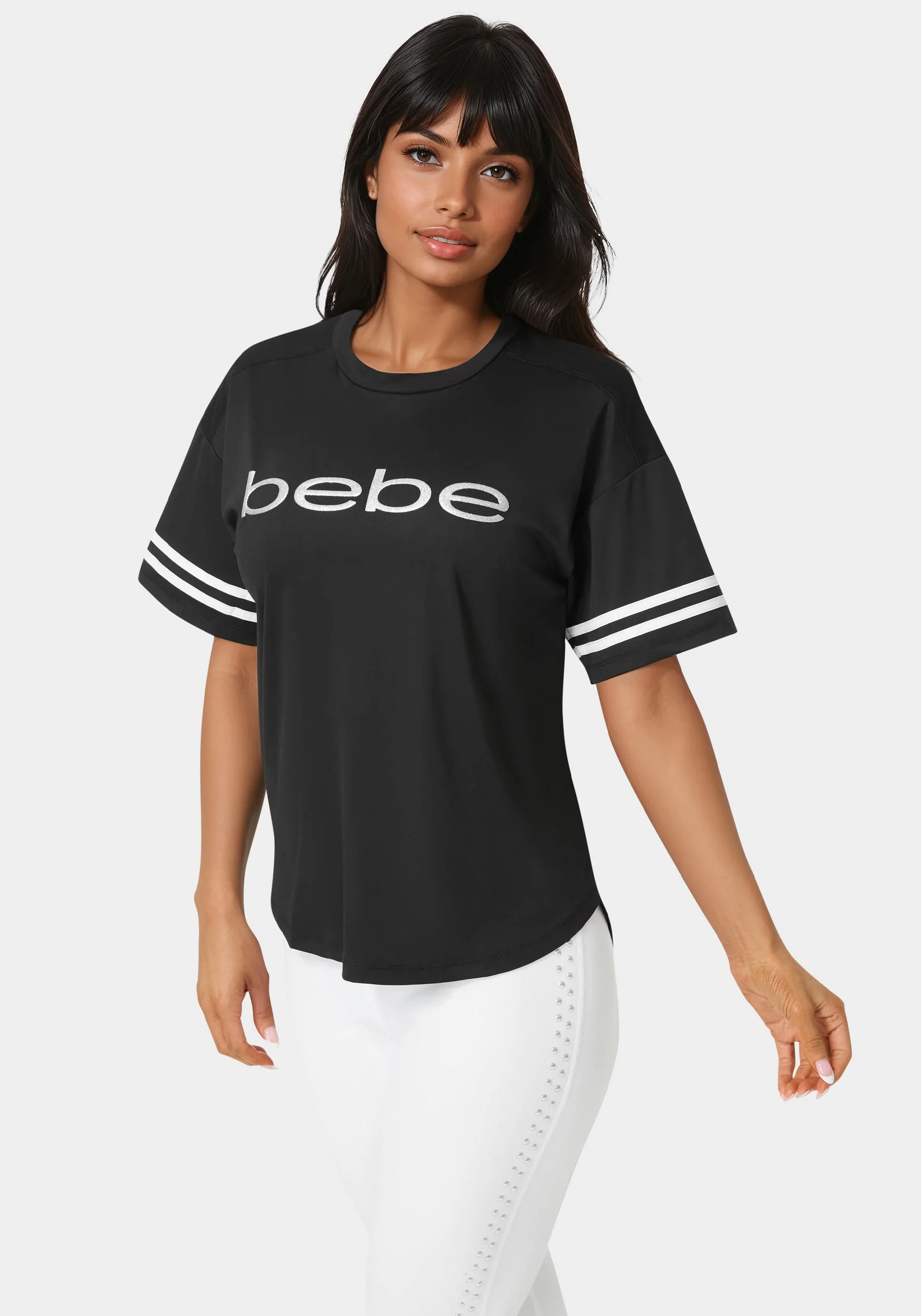 Curved Hem Active Top With Glitter Logo - Image 2