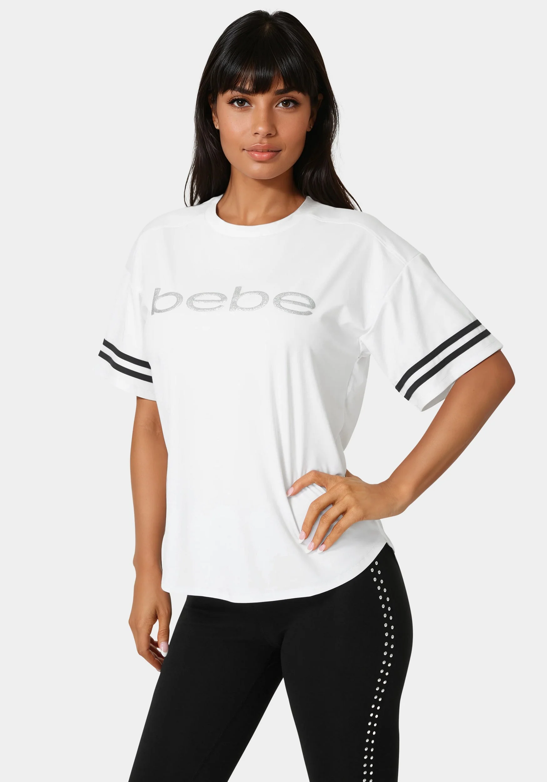 Curved Hem Active Top With Glitter Logo - Image 2