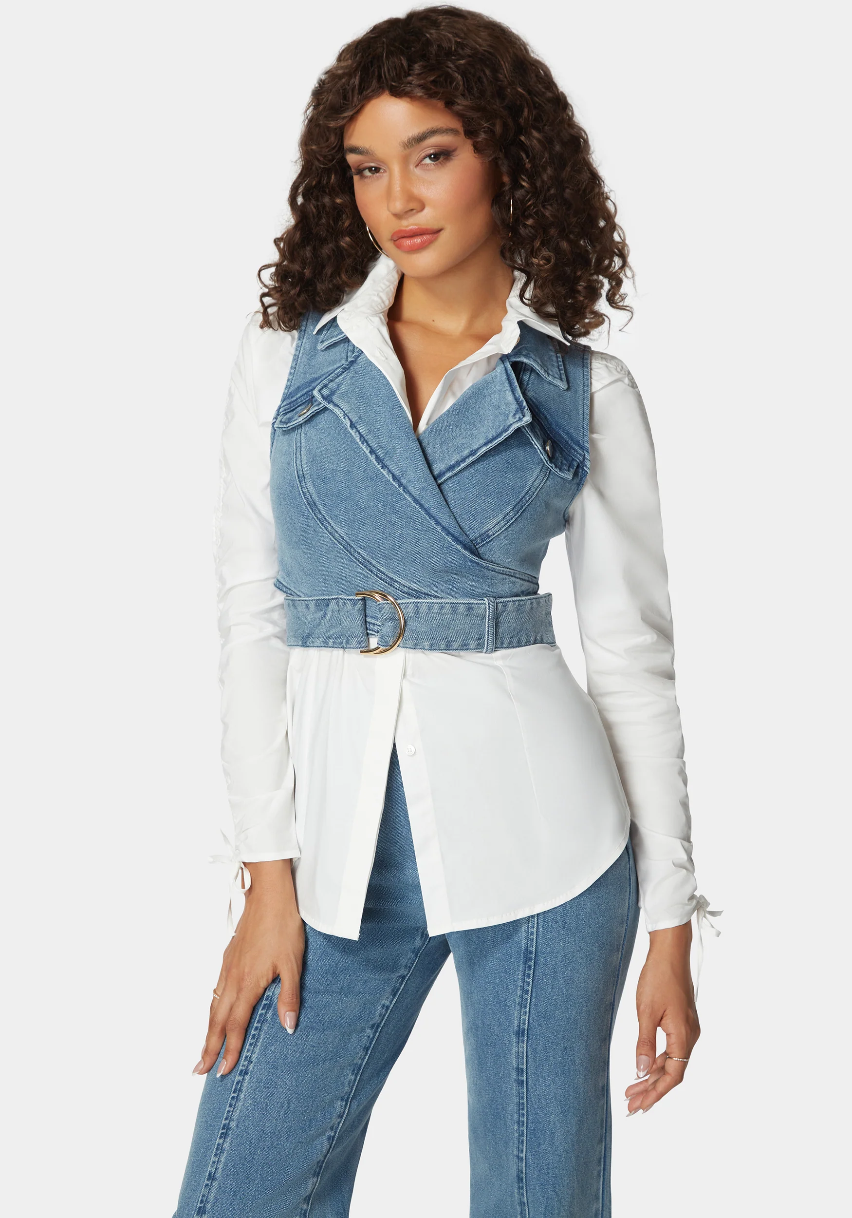 D Ring Belt Denim Wrap Top - Image 4