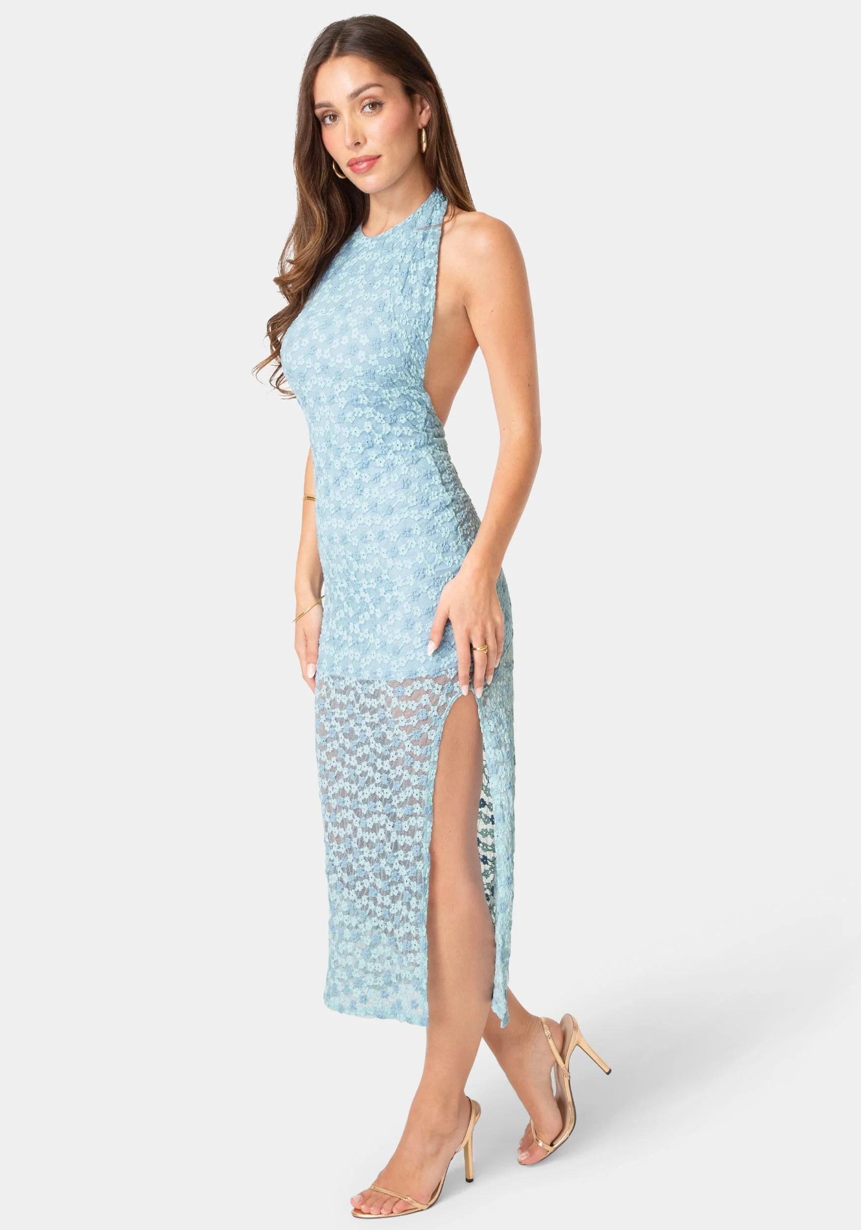 Daisy Lace High Neck Cowl Maxi Dress - Image 2