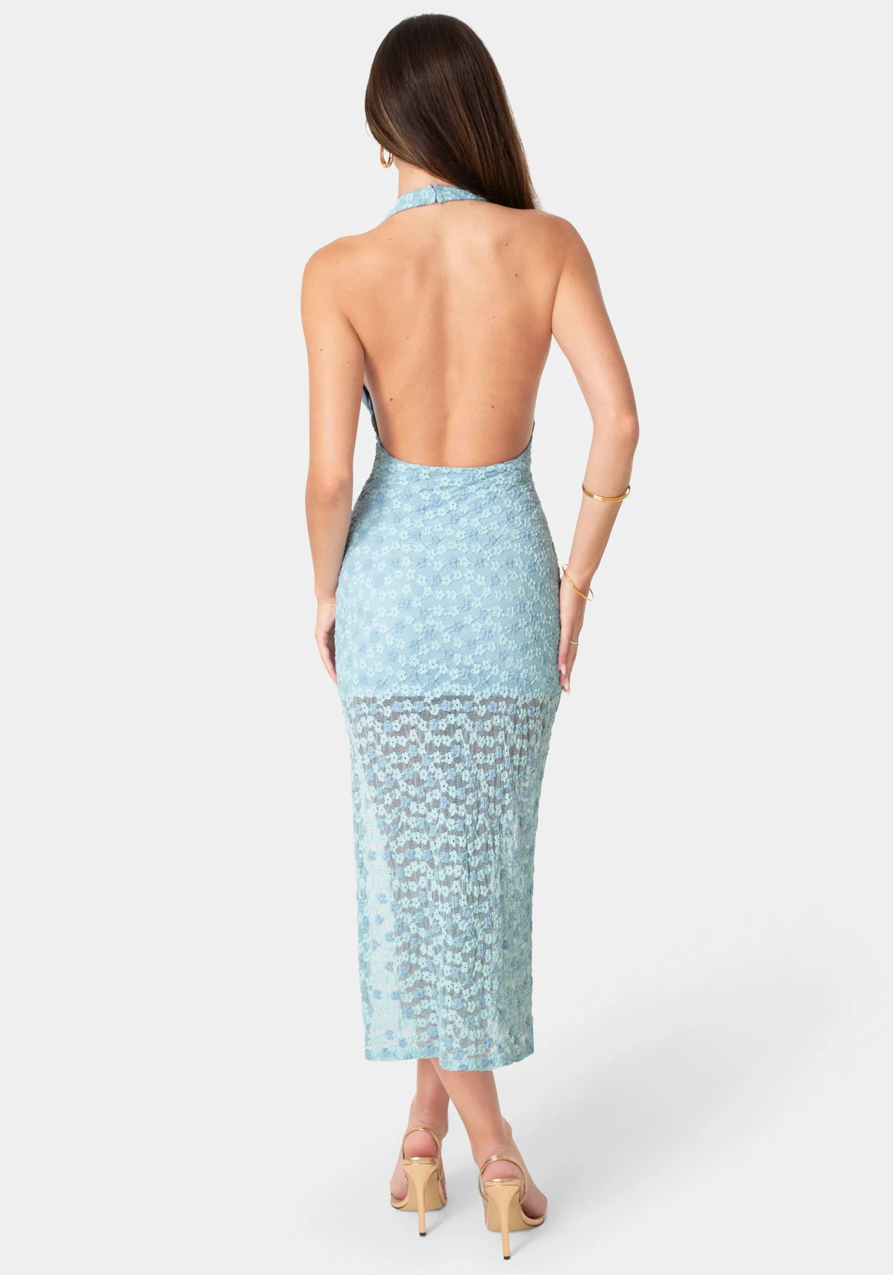 Daisy Lace High Neck Cowl Maxi Dress - Image 3