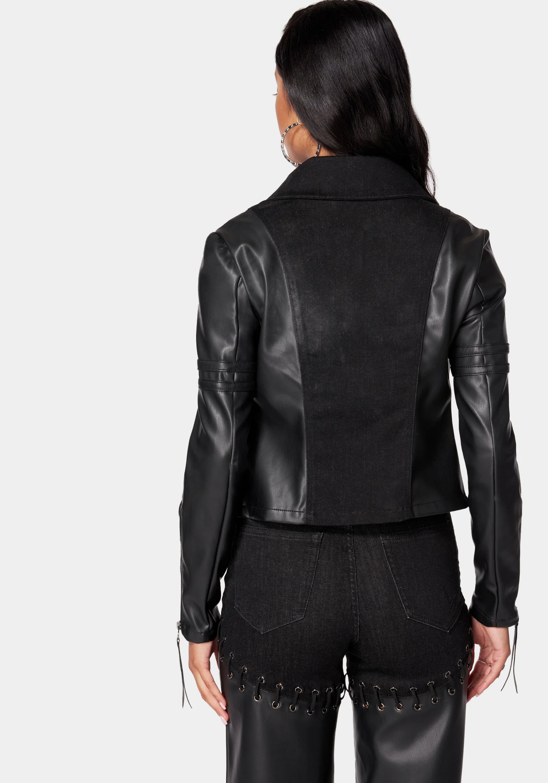 Denim Combo Vegan Leather Motto Blazer - Image 3