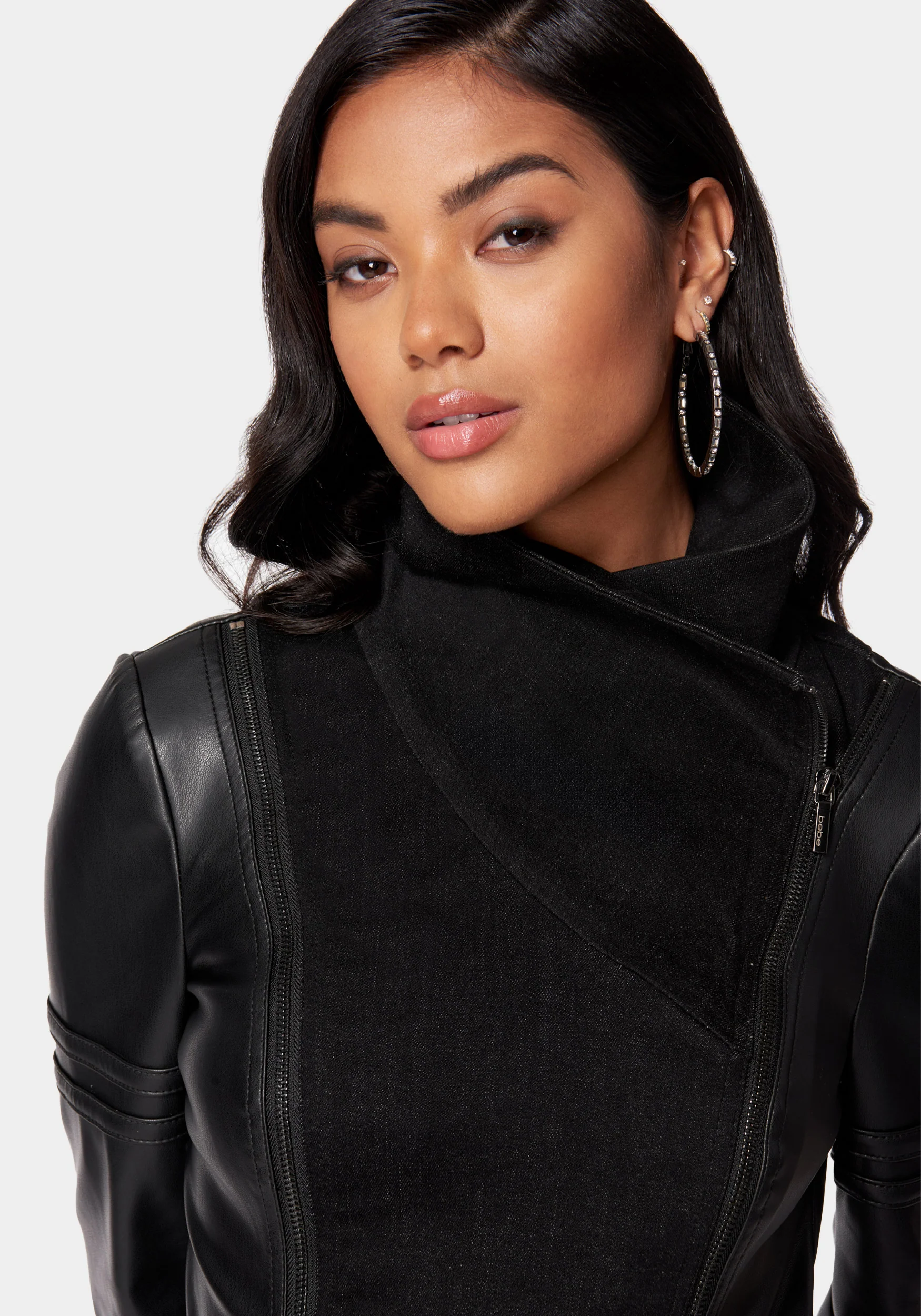 Denim Combo Vegan Leather Motto Blazer - Image 4